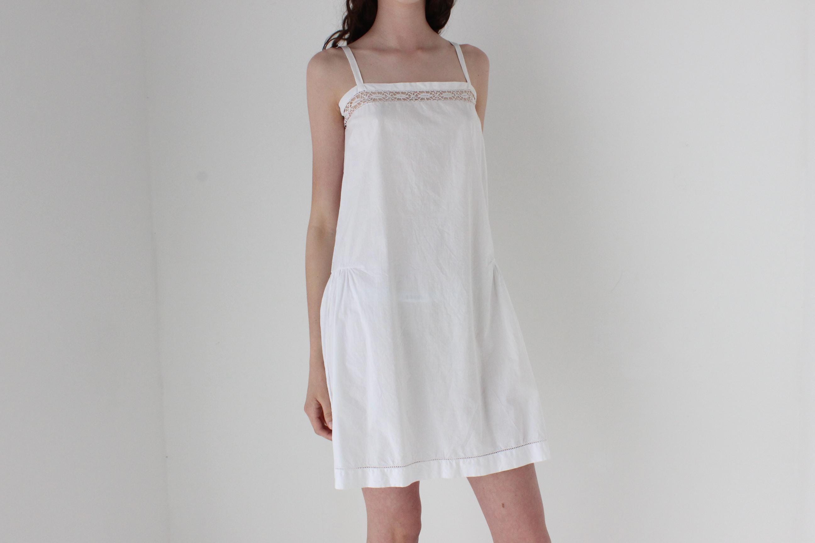 FRENCH COLLECTION Antique Provincial Cotton Dress w/ Handmade Crochet Lace