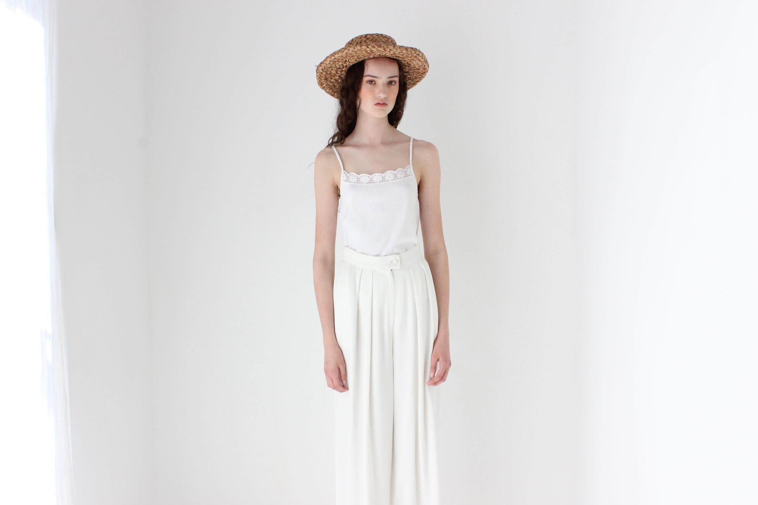 FRENCH COLLECTION 70s White Ribbed Cotton Tank w/ Lace Trim