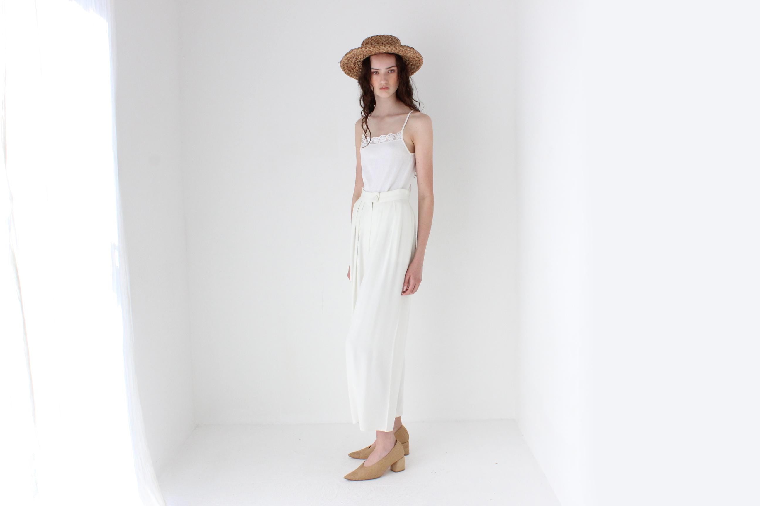 FRENCH COLLECTION 70s White Ribbed Cotton Tank w/ Lace Trim