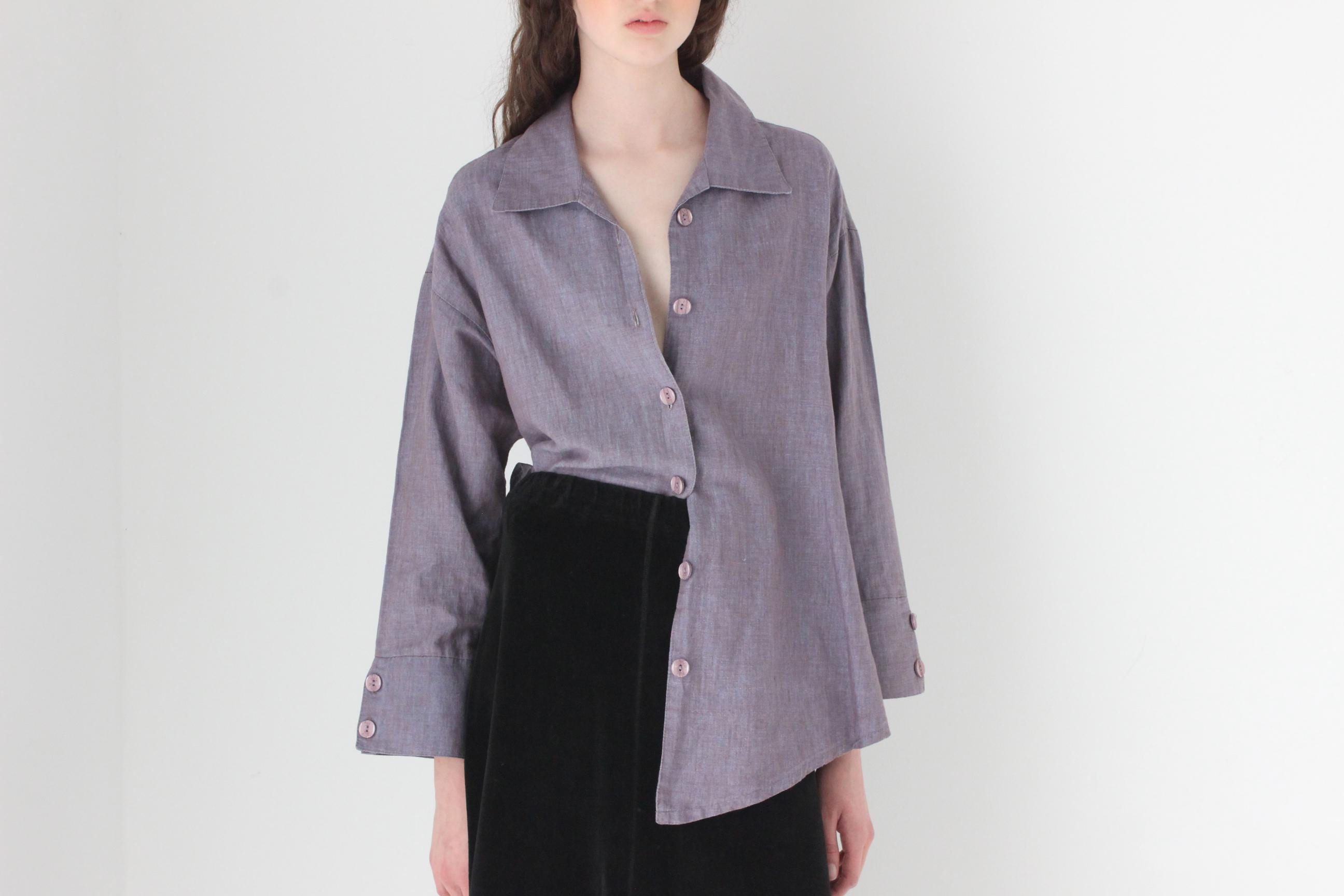 FRENCH COLLECTION 90s Lavender Linen Smock Shirt