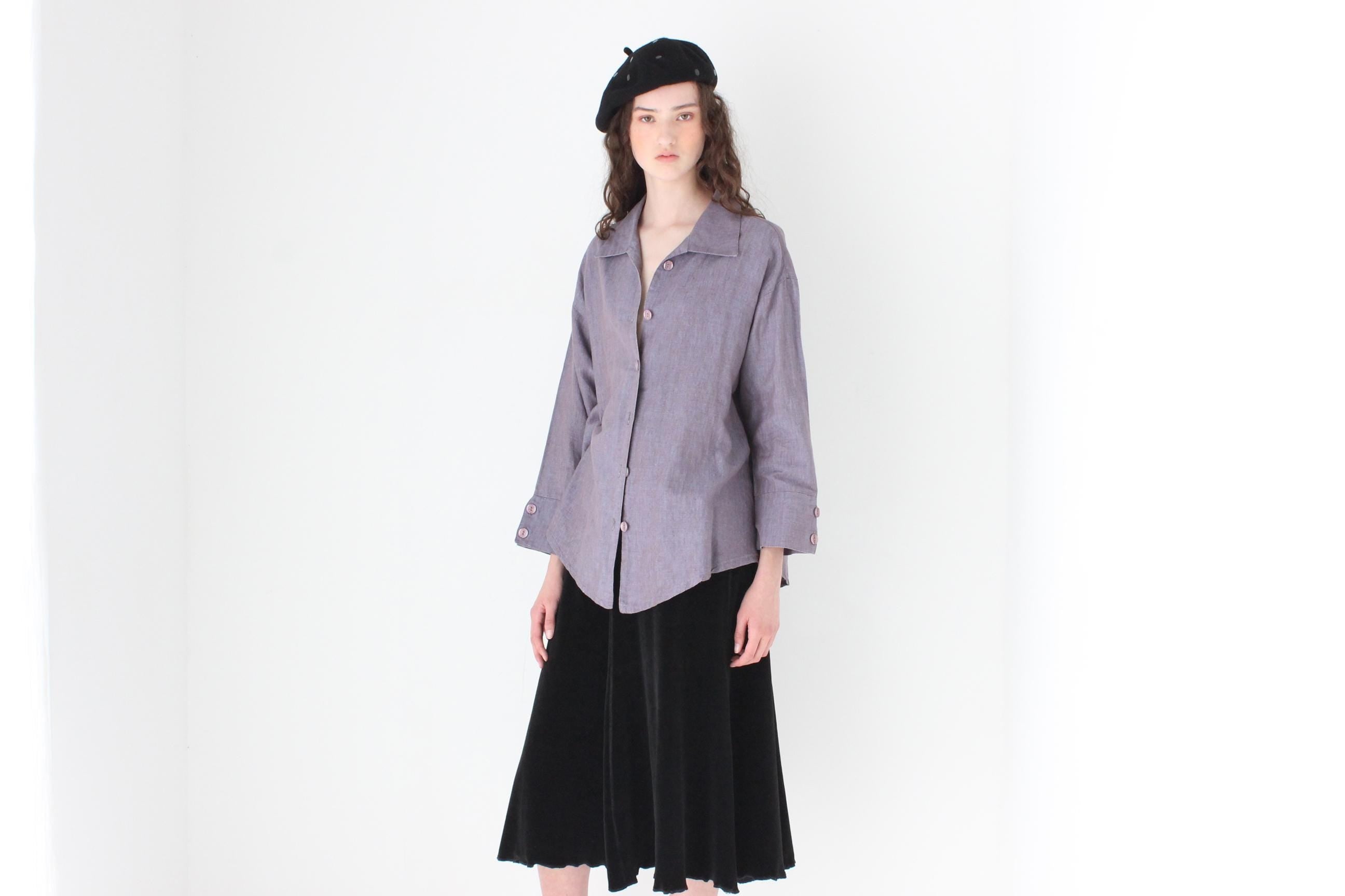 FRENCH COLLECTION 90s Lavender Linen Smock Shirt