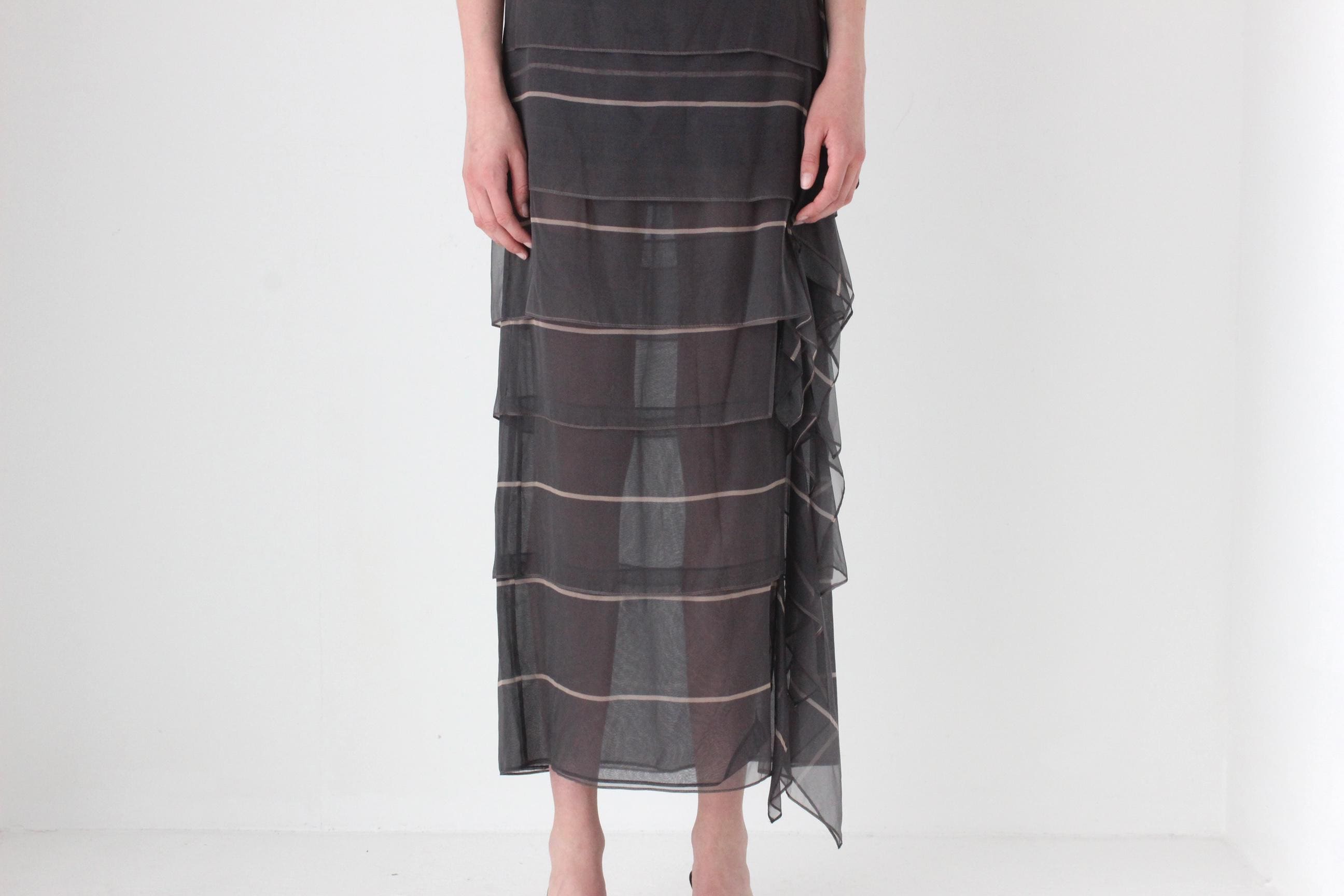 FRENCH COLLECTION 2000s Luxury Designer Brunello Cucinelli Tiered Silk Maxi Skirt w/ Asymmetric Ruffle