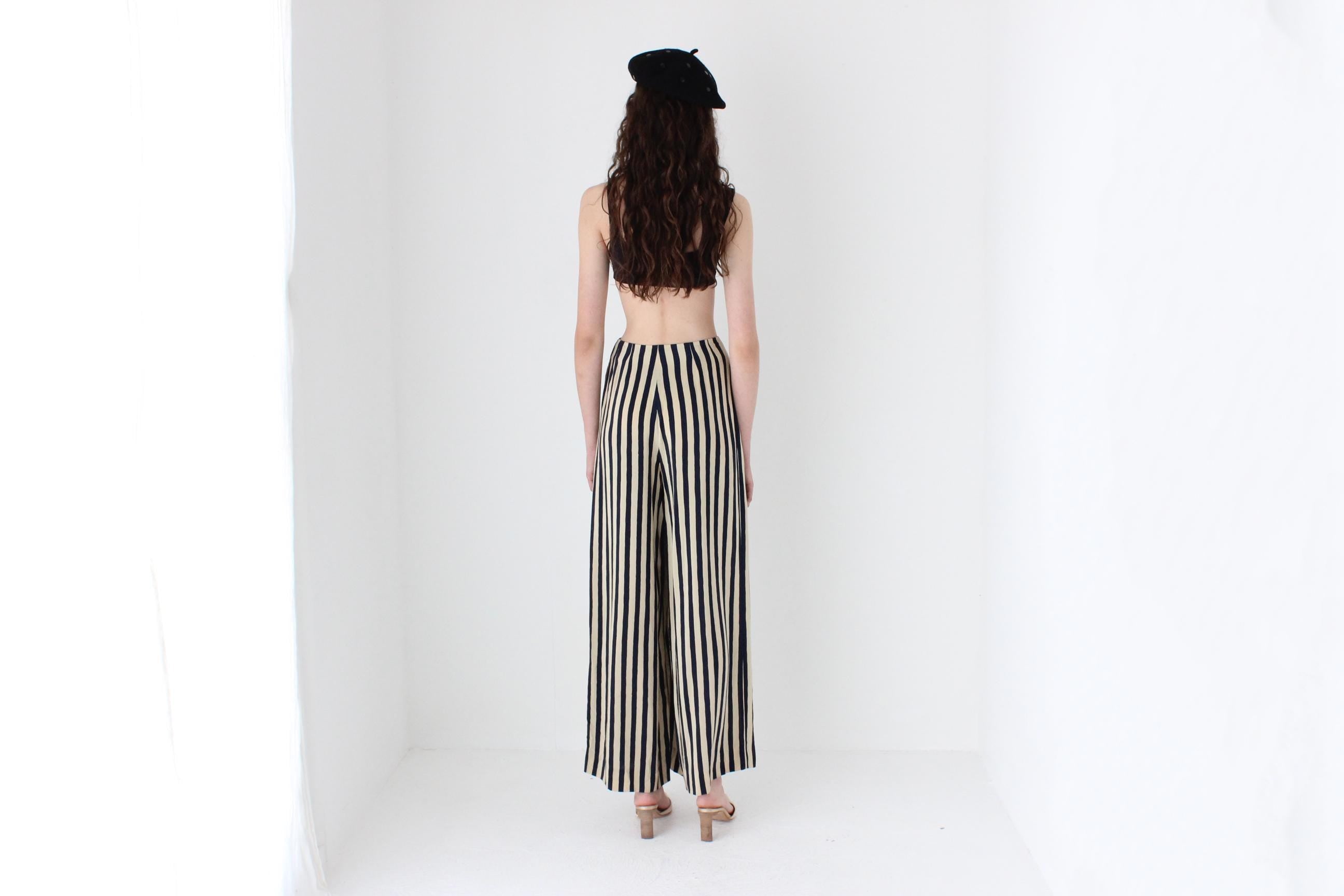 FRENCH COLLECTION 90s Emporio Armani Striped Silk Wide Leg Pants