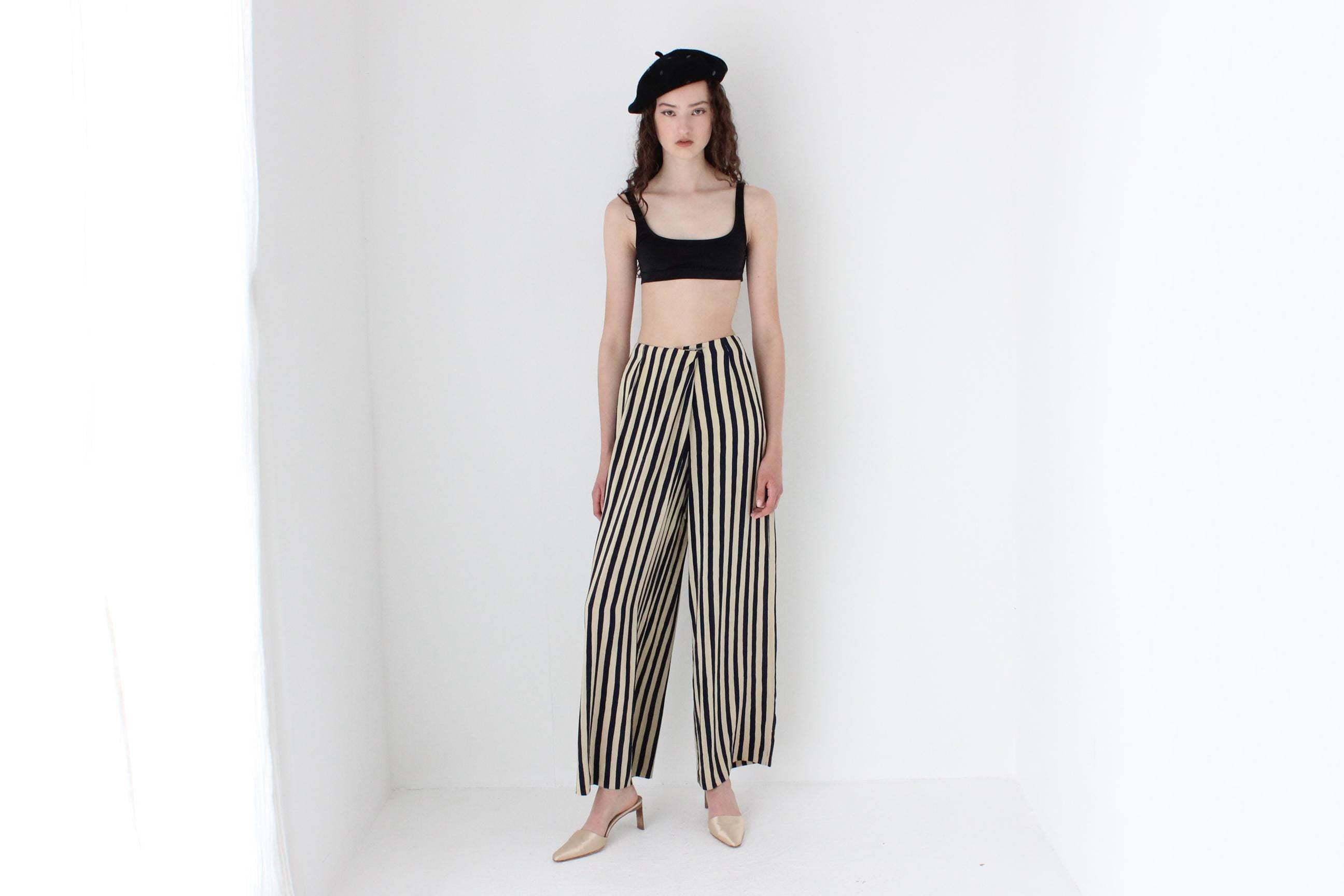 FRENCH COLLECTION 90s Emporio Armani Striped Silk Wide Leg Pants