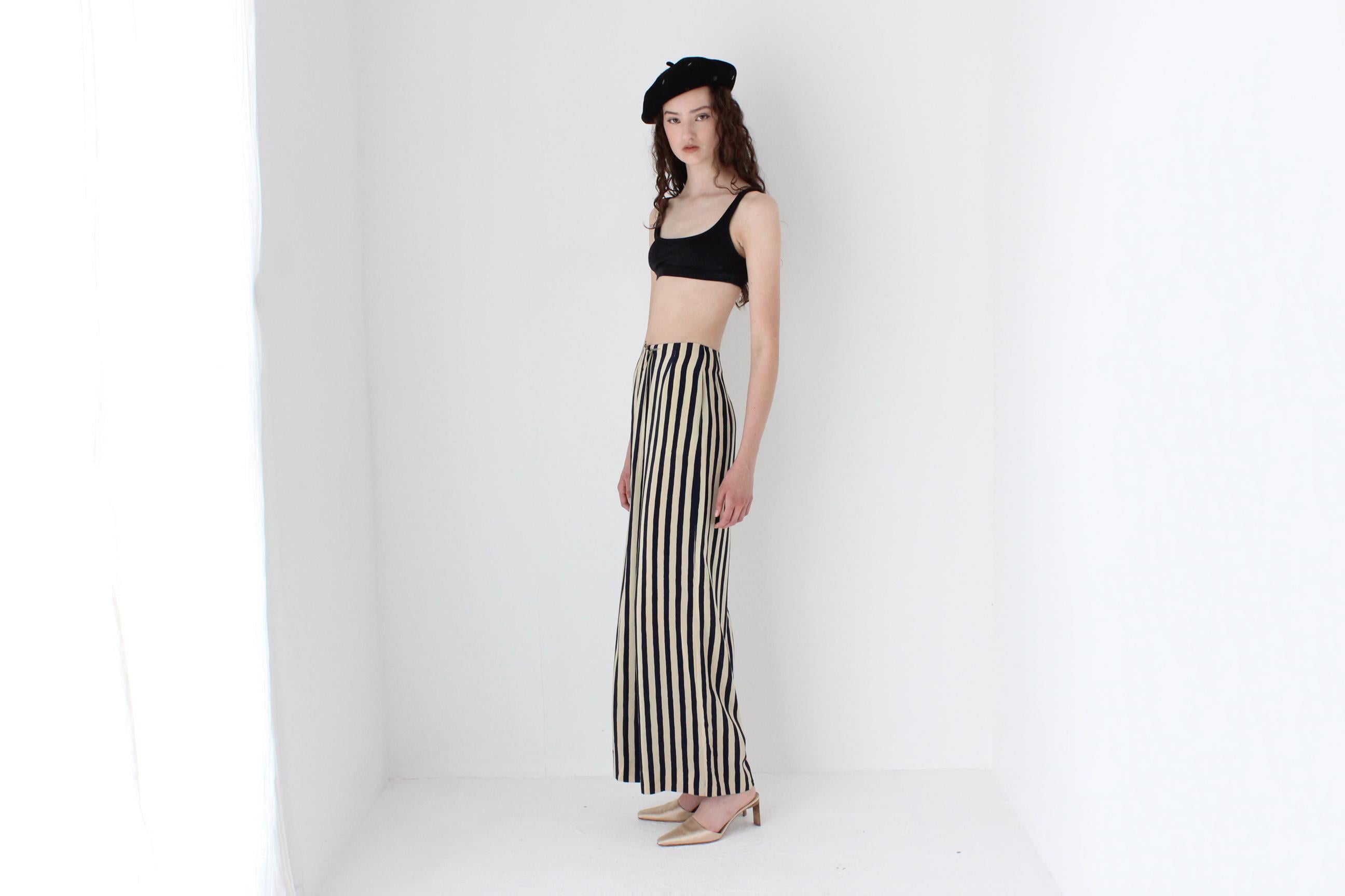 FRENCH COLLECTION 90s Emporio Armani Striped Silk Wide Leg Pants