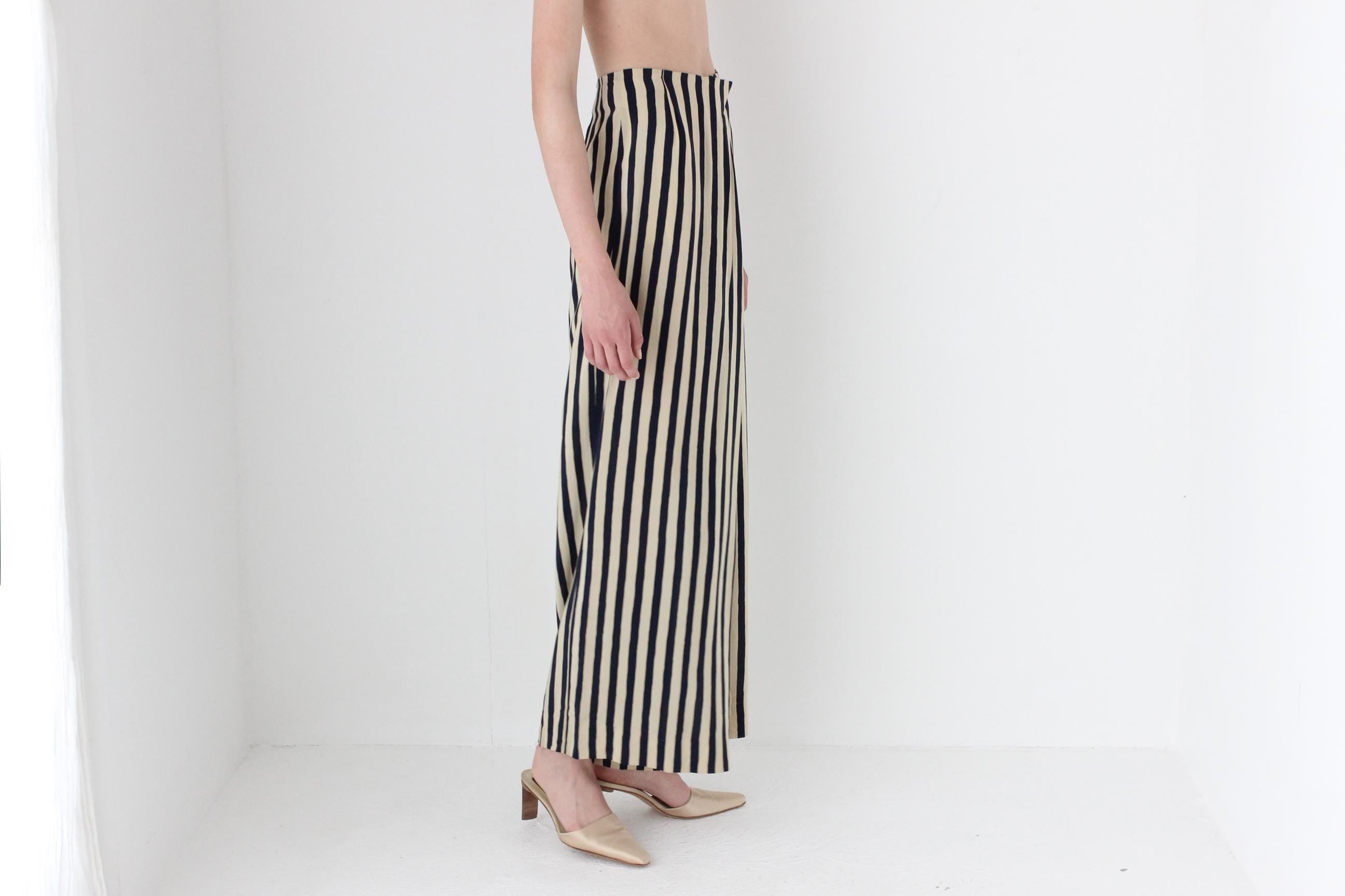 FRENCH COLLECTION 90s Emporio Armani Striped Silk Wide Leg Pants
