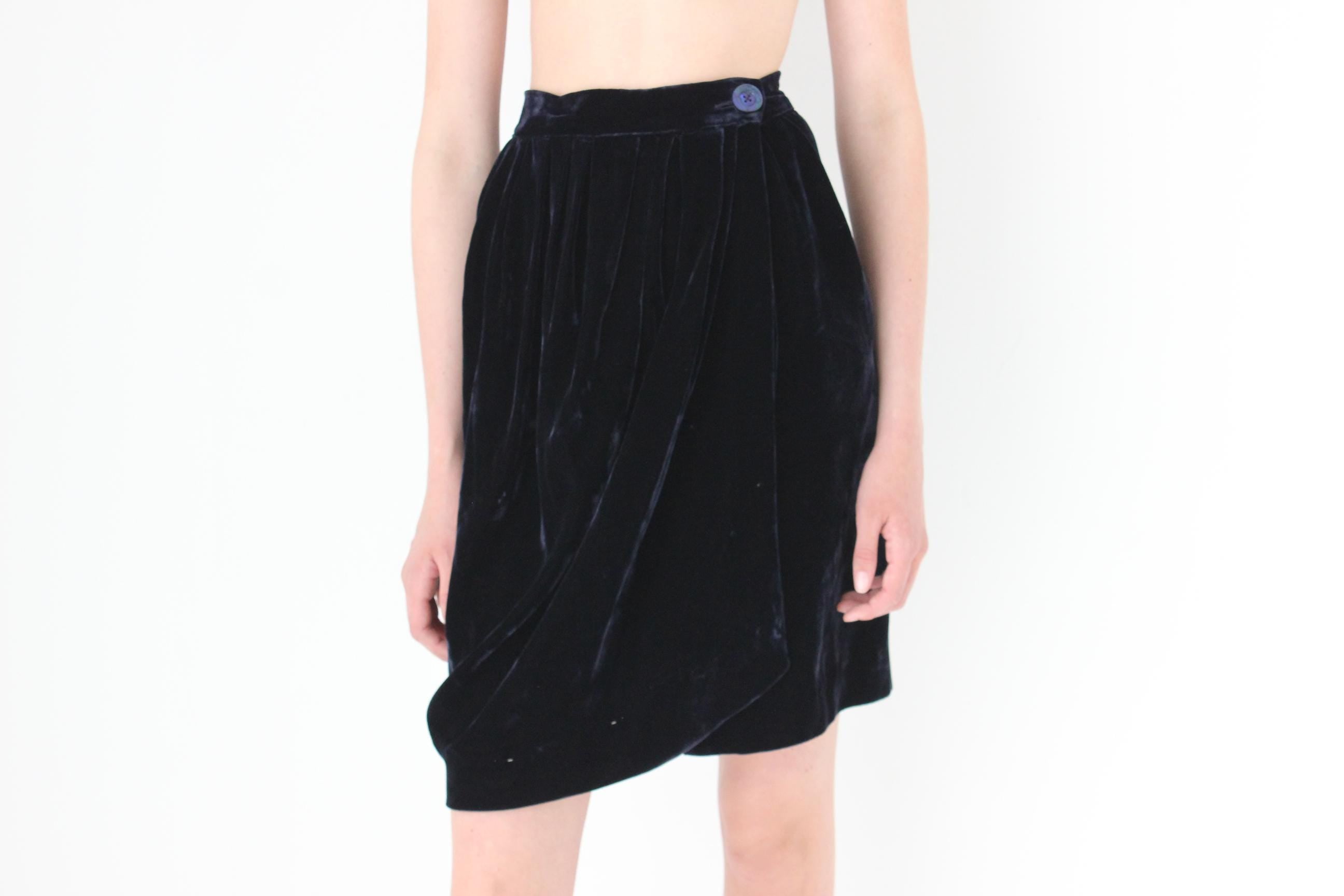 FRENCH COLLECTION 90s Romeo Gigli Draped Silk Velvet Skirt