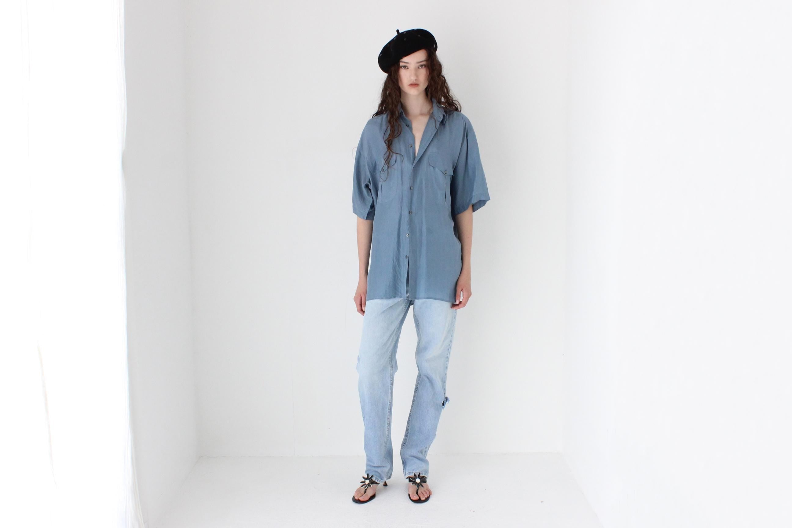 FRENCH COLLECTION 80s Pure Silk Boxy Blue Shirt