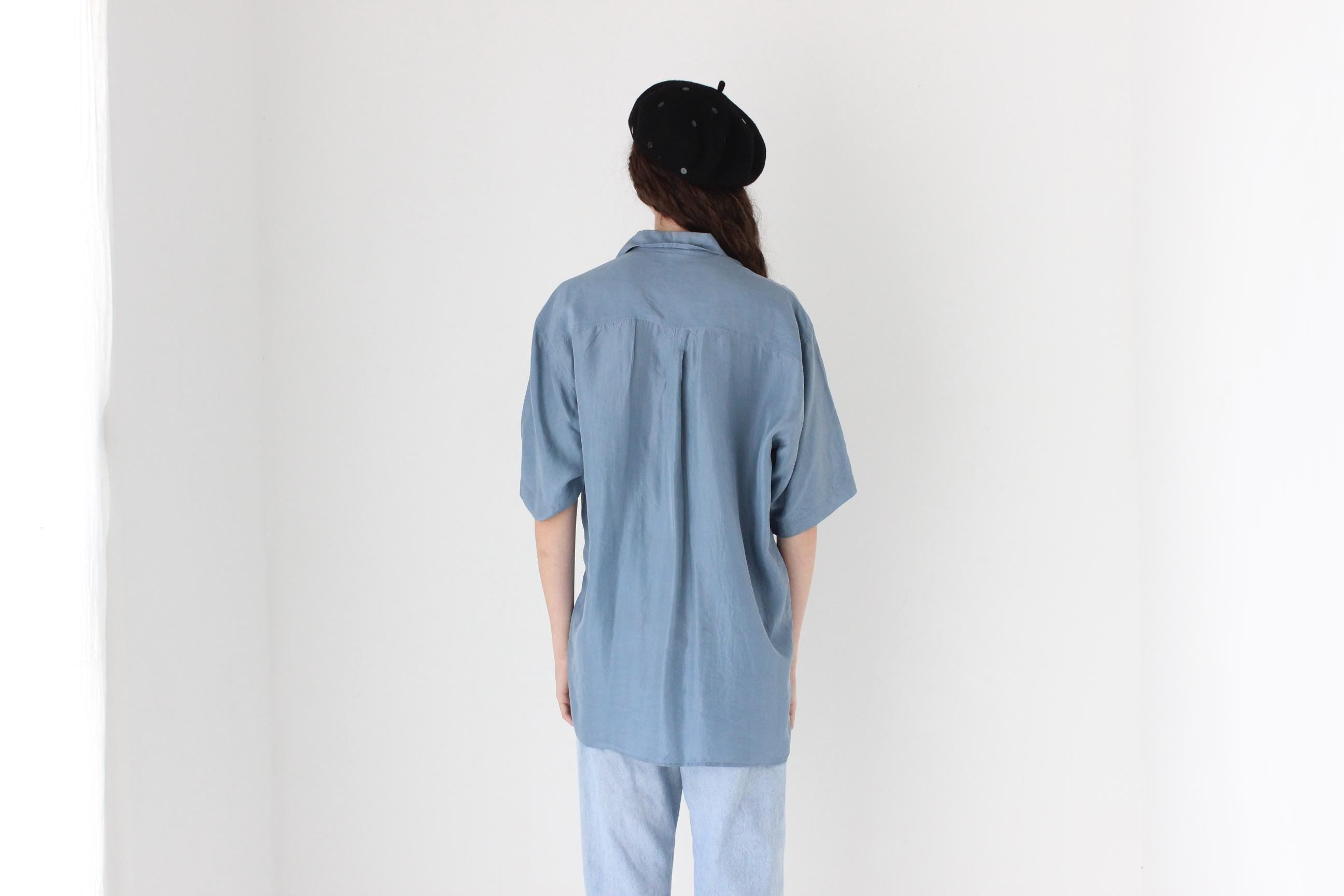 FRENCH COLLECTION 80s Pure Silk Boxy Blue Shirt
