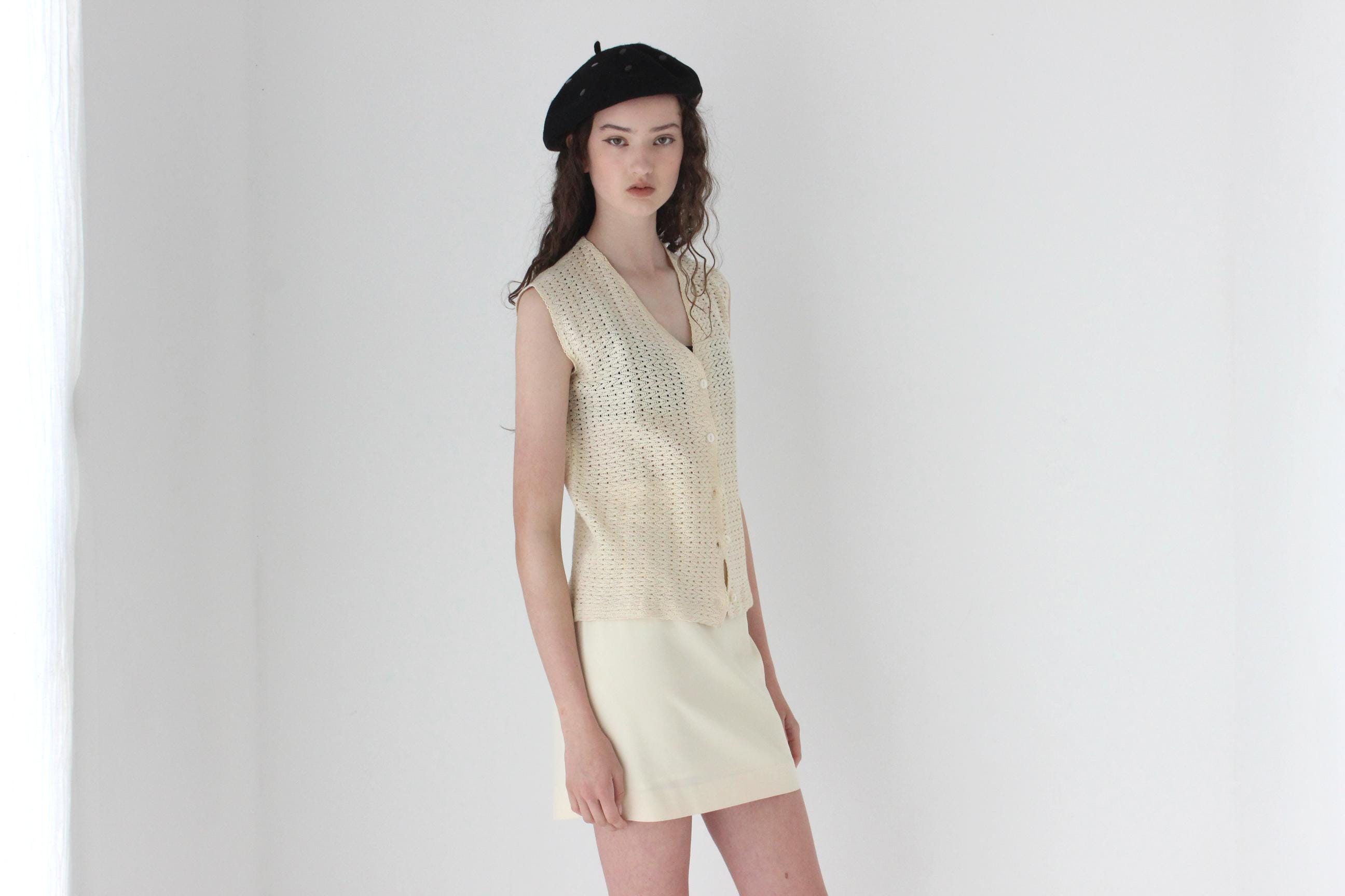 FRENCH COLLECTION 70s Cream Knit Vest