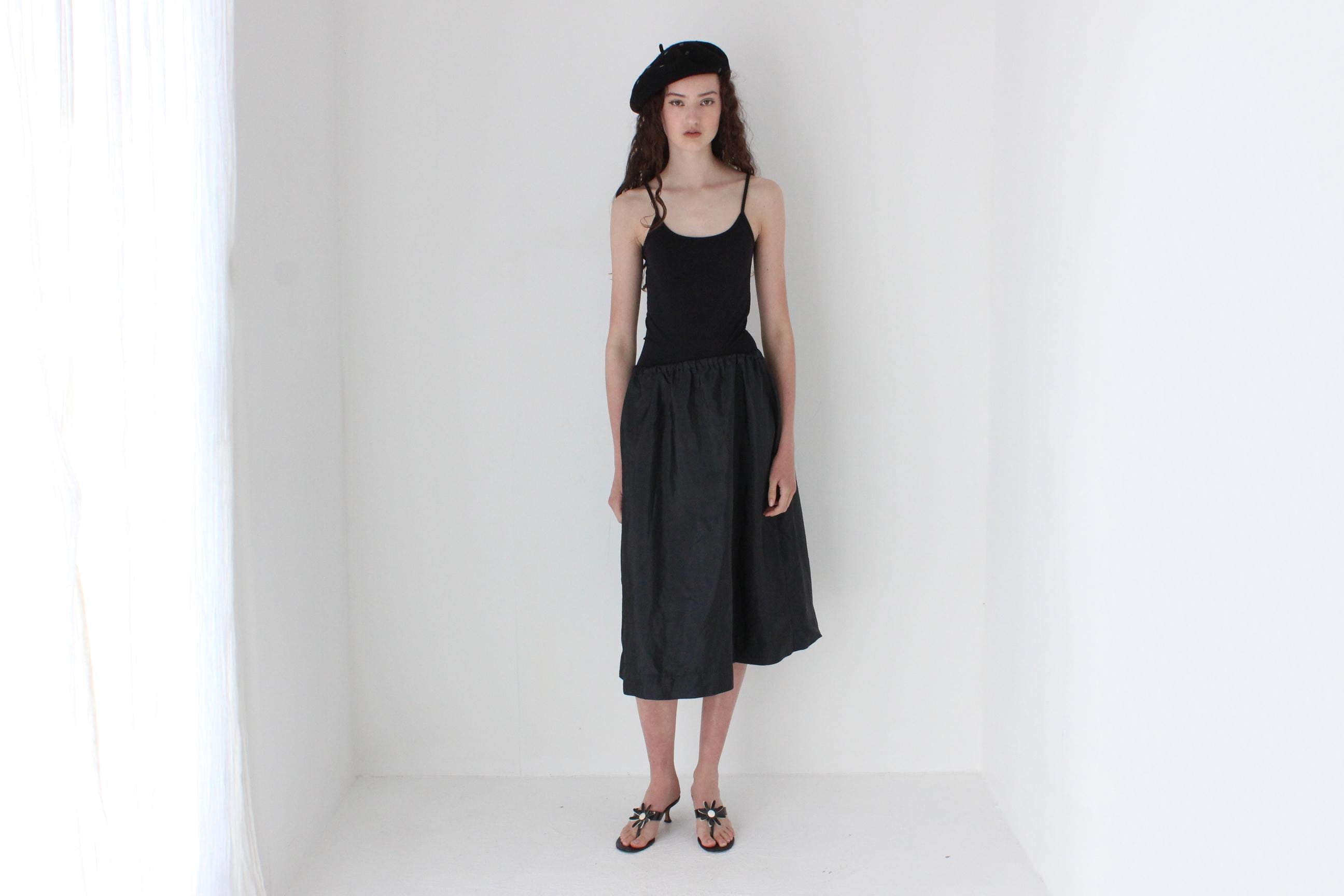 FRENCH COLLECTION 80s Taffeta Stretch Waist Midi Skirt