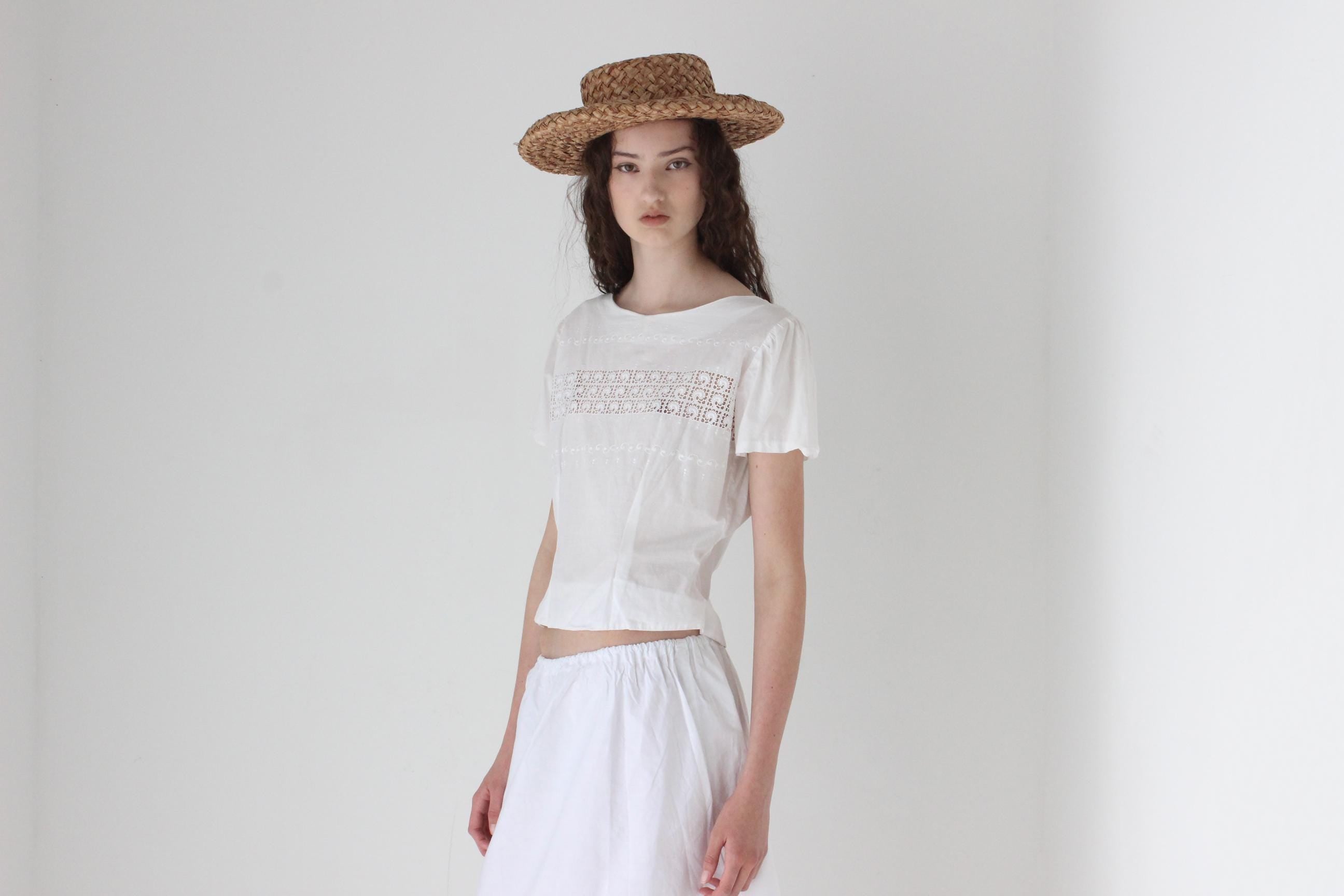 FRENCH COLLECTION Antique Eyelet Cotton Lace Top