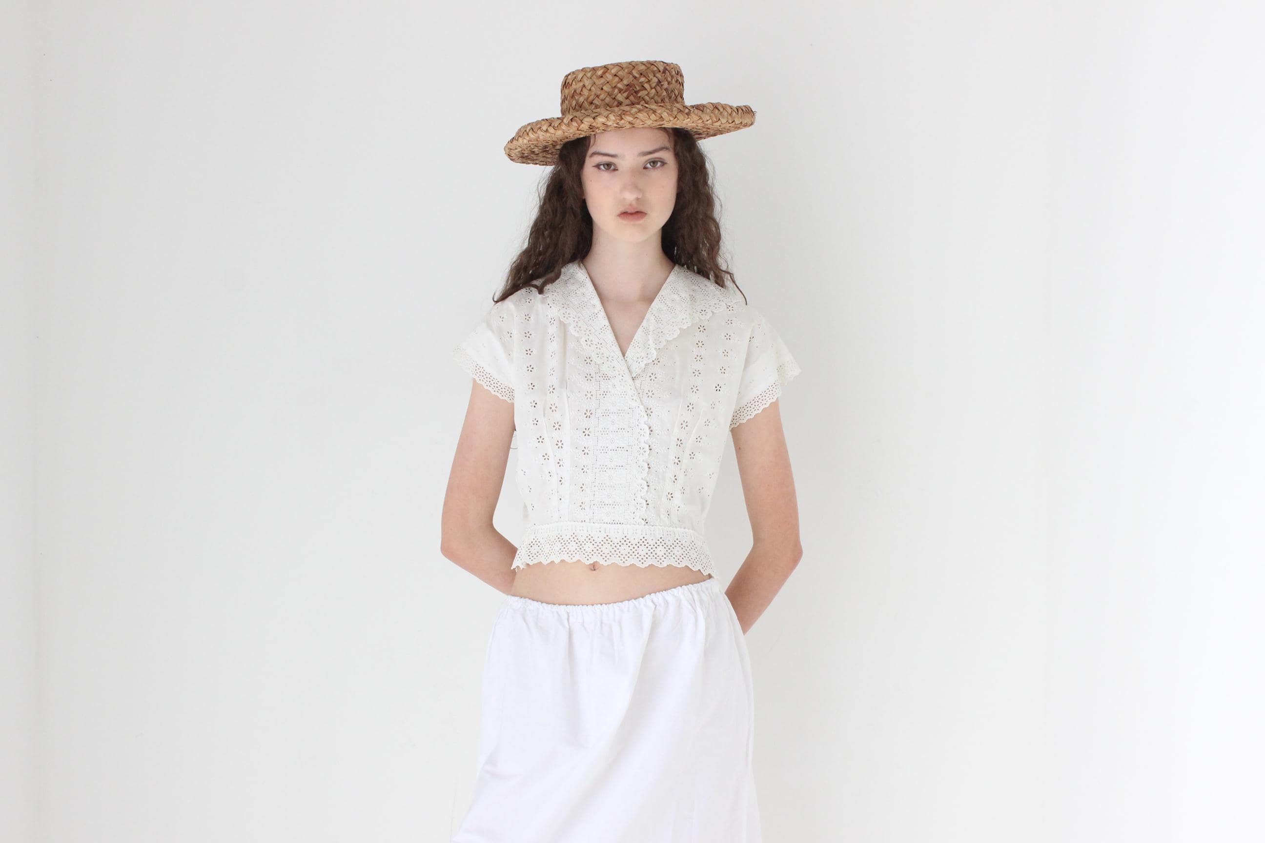 FRENCH COLLECTION Antique Broderie Anglaise Cotton Crop Top
