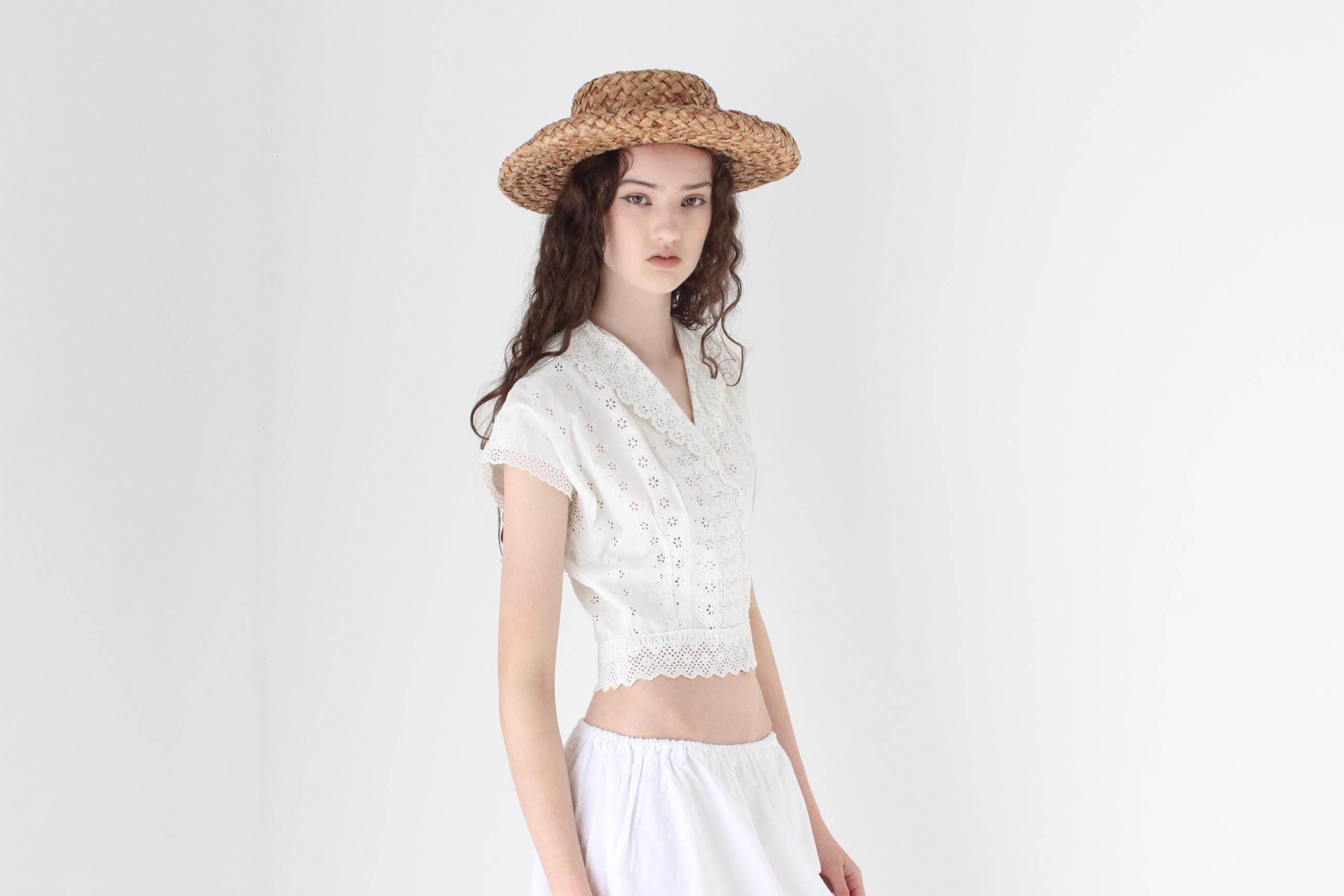 FRENCH COLLECTION Antique Broderie Anglaise Cotton Crop Top