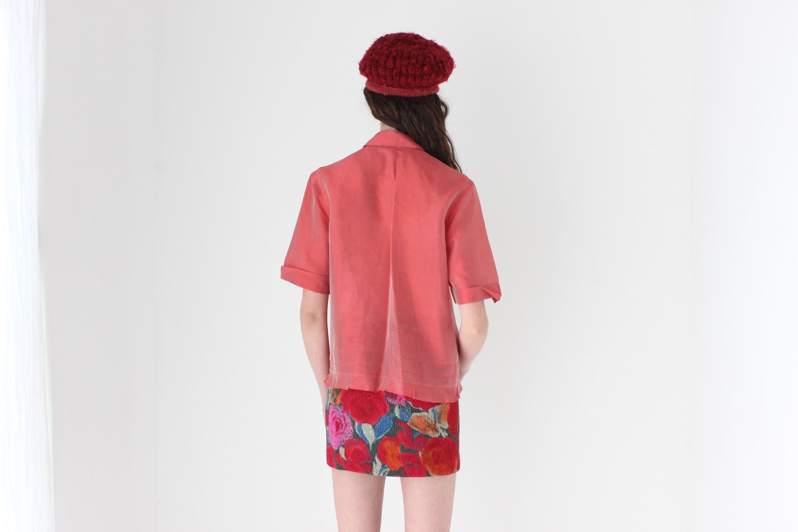 FRENCH COLLECTION 2000s Shimmer Silk Short Sleeve Blouse