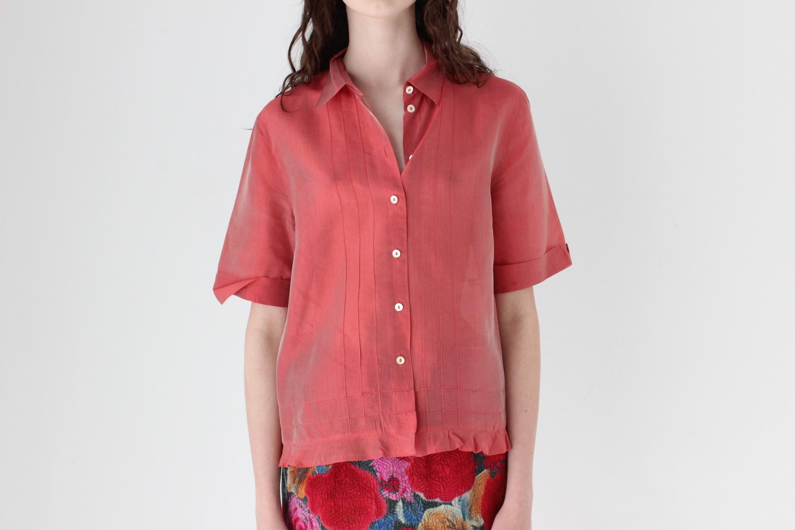 FRENCH COLLECTION 2000s Shimmer Silk Short Sleeve Blouse