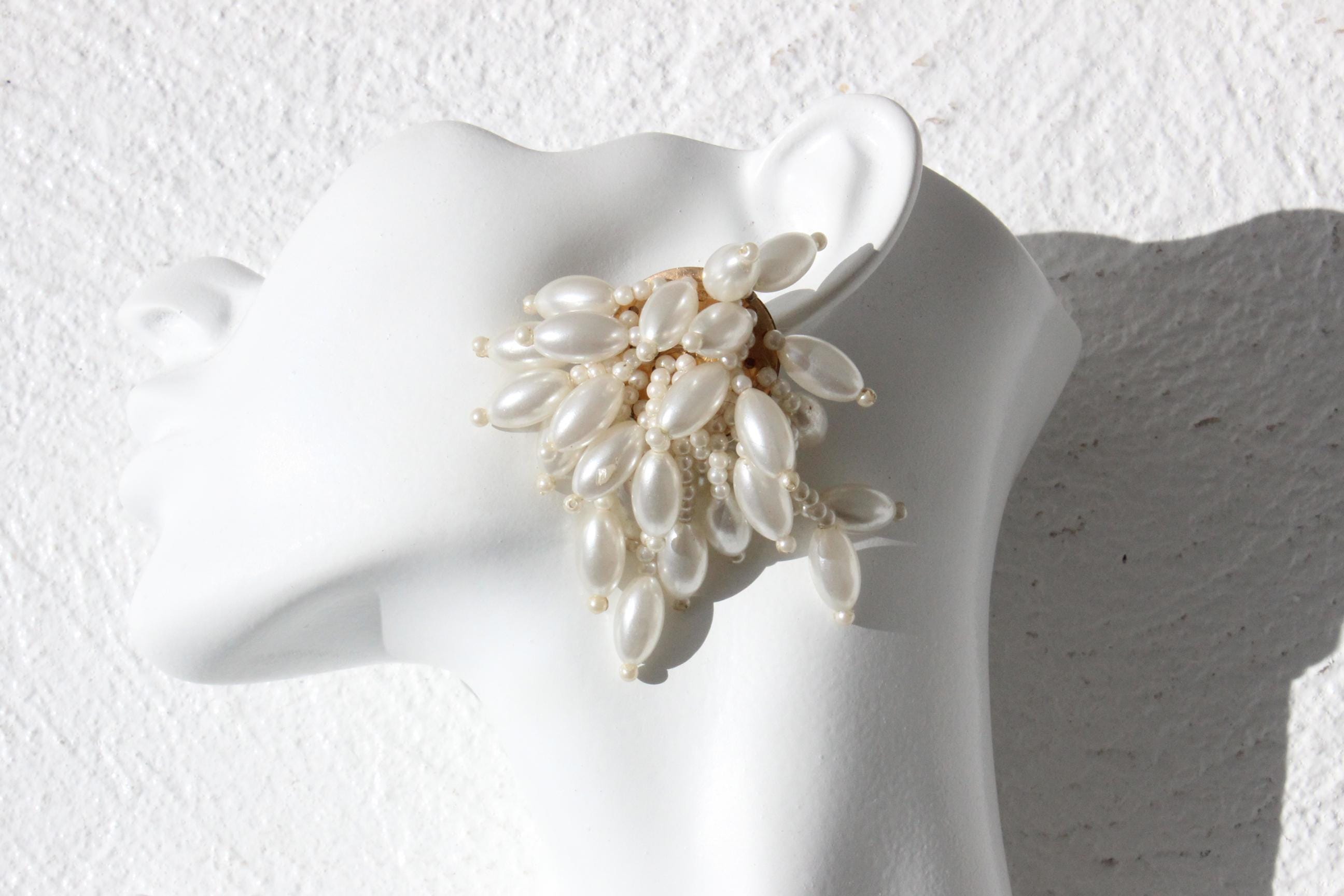 80s Baroque Pearl Oversized Chandelier Clip Ons