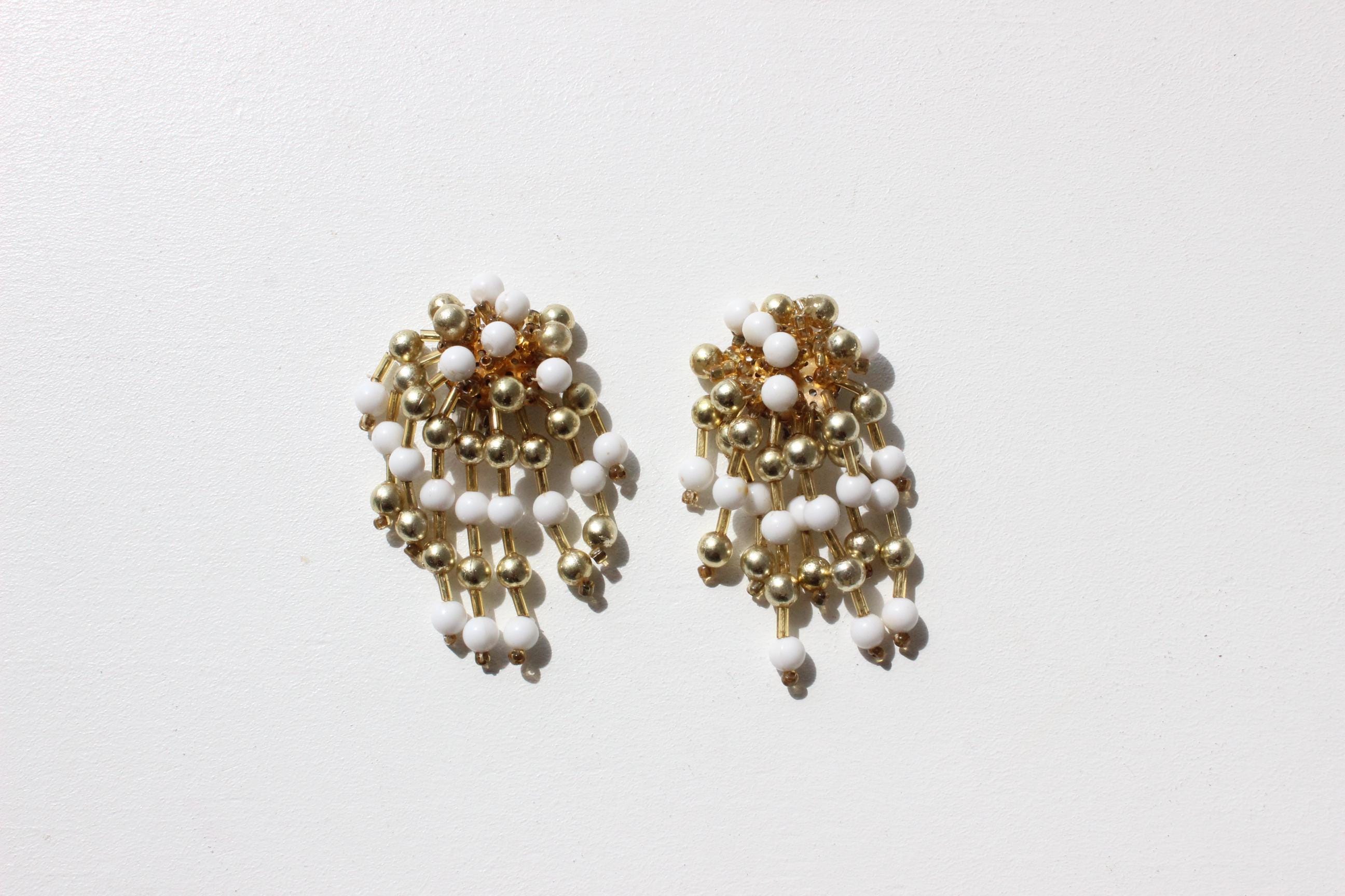 80s Dangling Ivory & Gold Chandelier Clip Ons