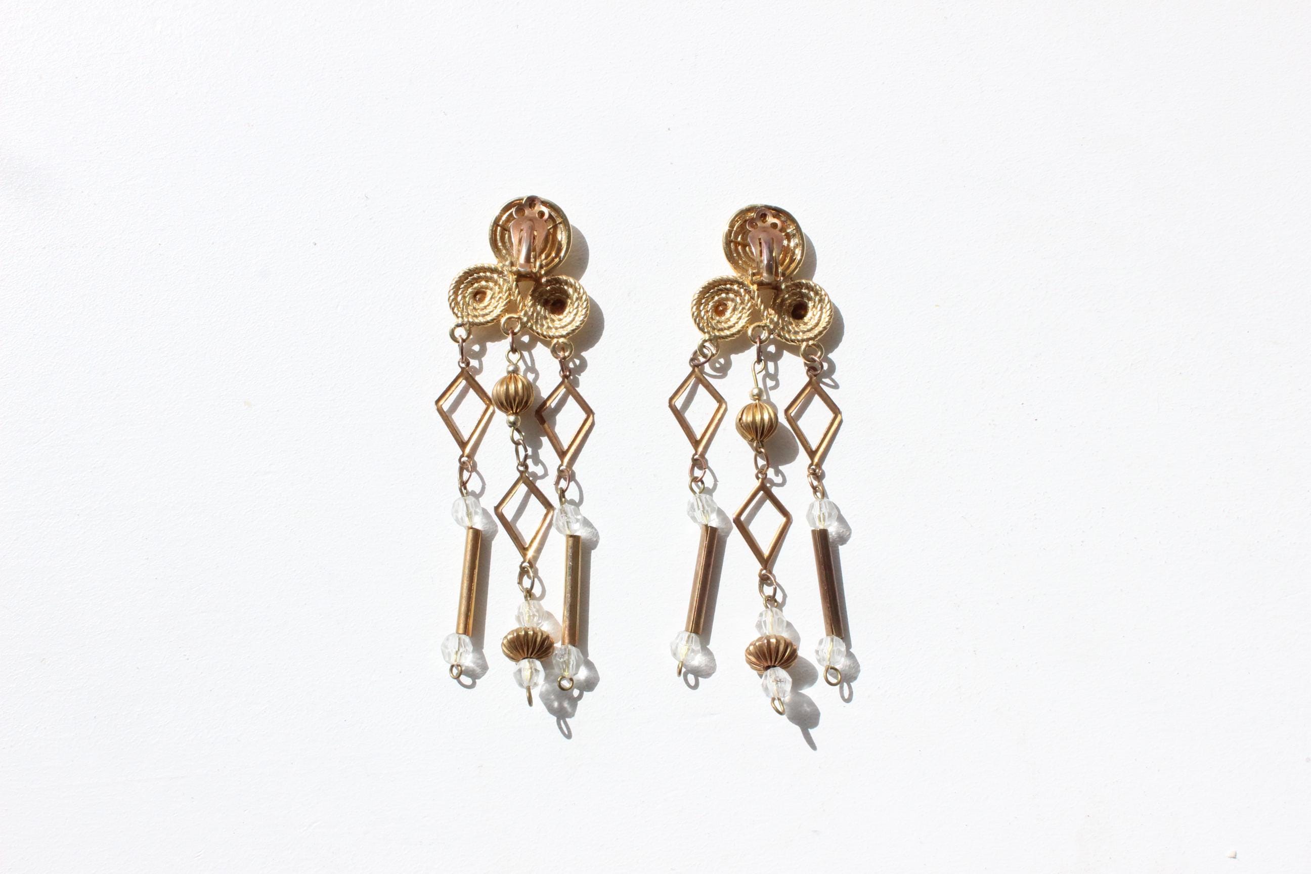 80s Glam Baroque Oversized Dangling Clip Ons