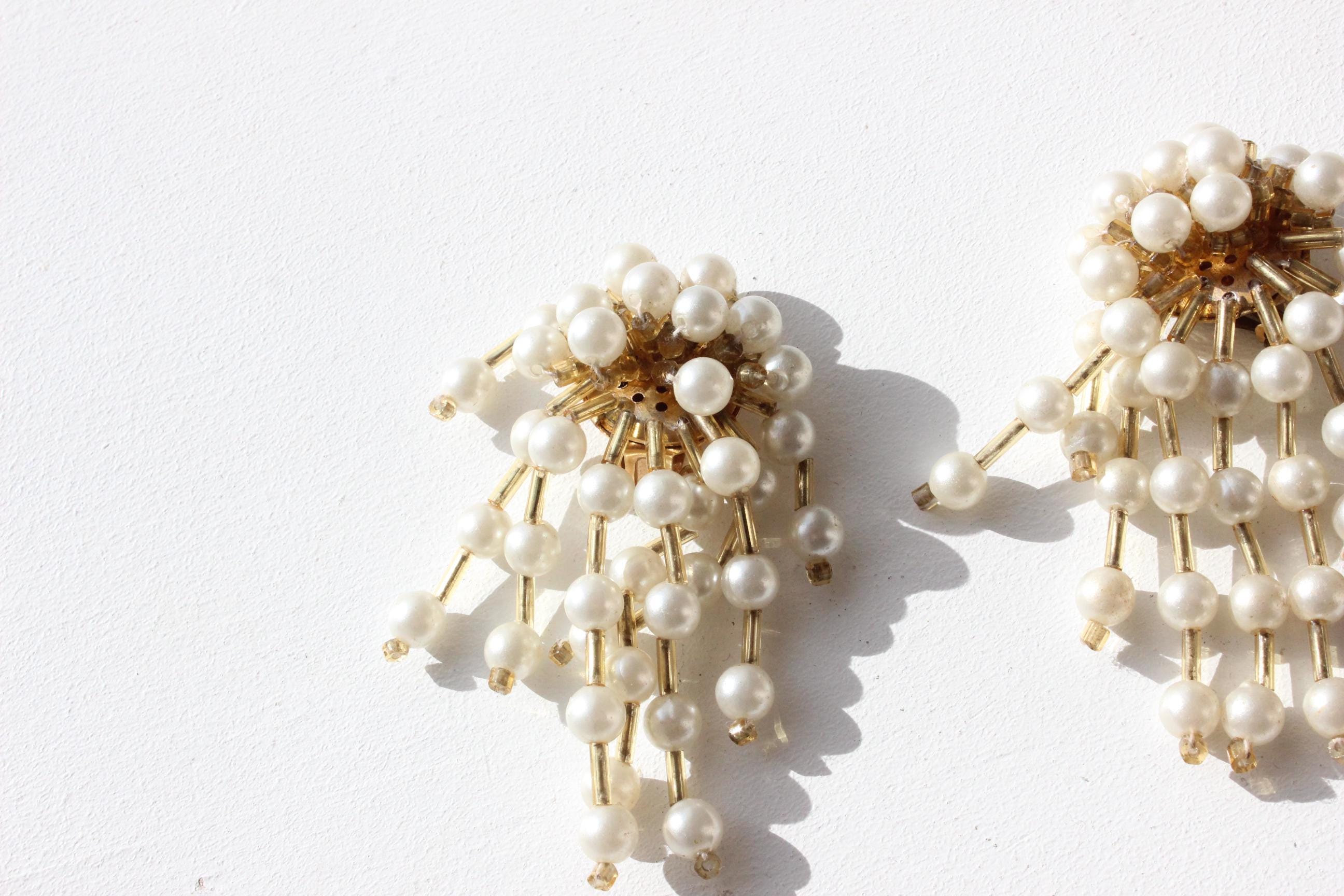 80s Pearl & Gold Chandelier Clip Ons