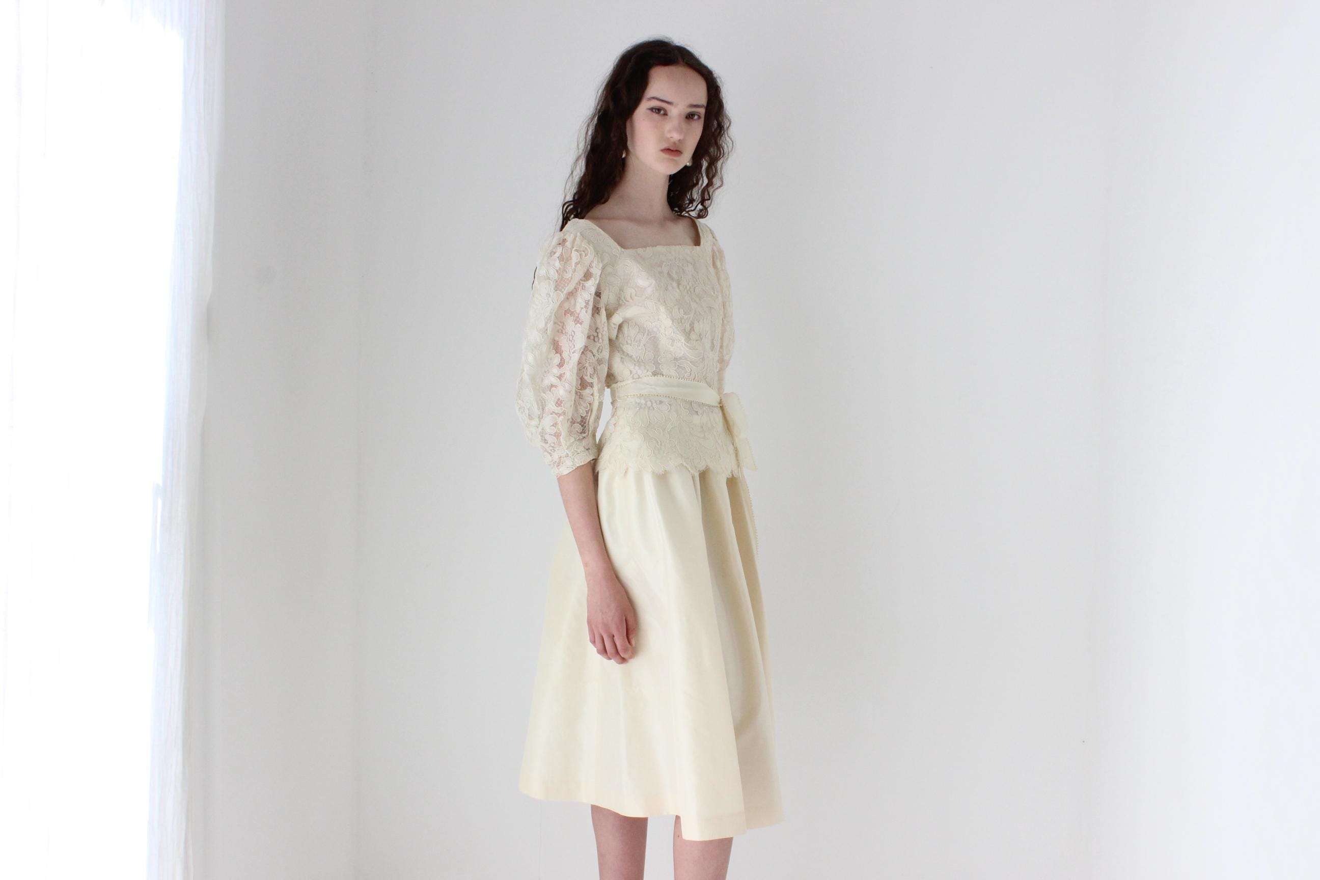 80s Lace & Silk Taffeta Two Piece Set by Lillie Rubin
