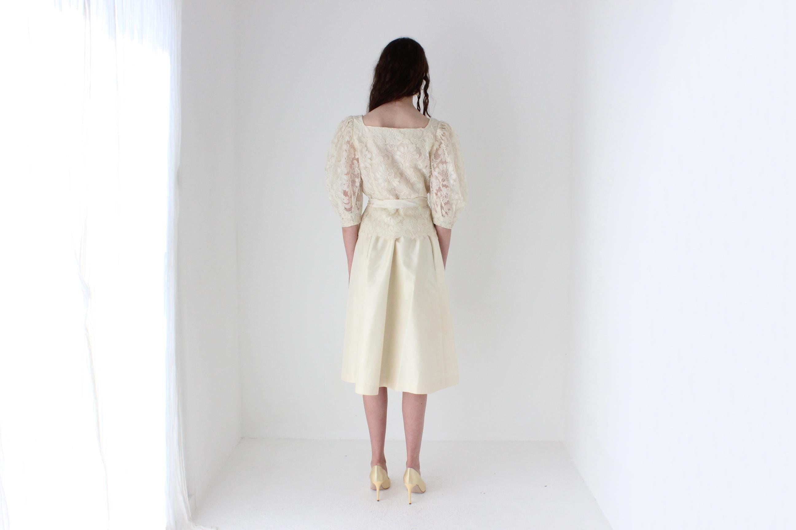 80s Lace & Silk Taffeta Two Piece Set by Lillie Rubin