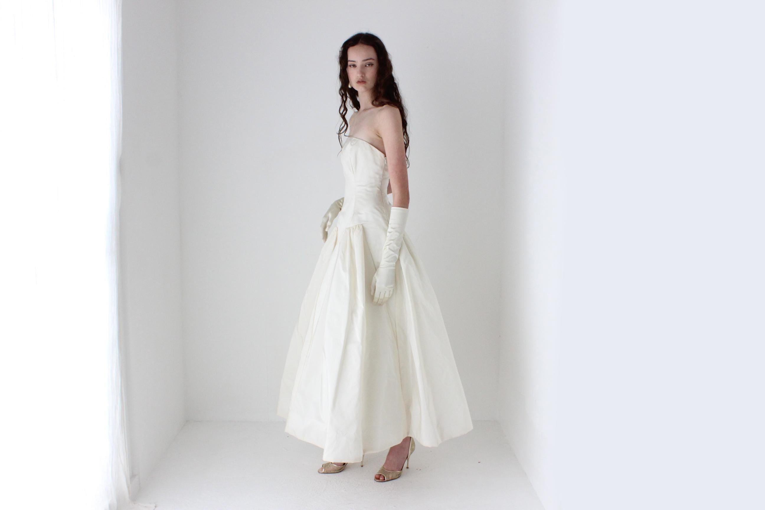 1980s Arnold Scaasi Silk Taffeta Drop Waist Tea Length Puff Gown