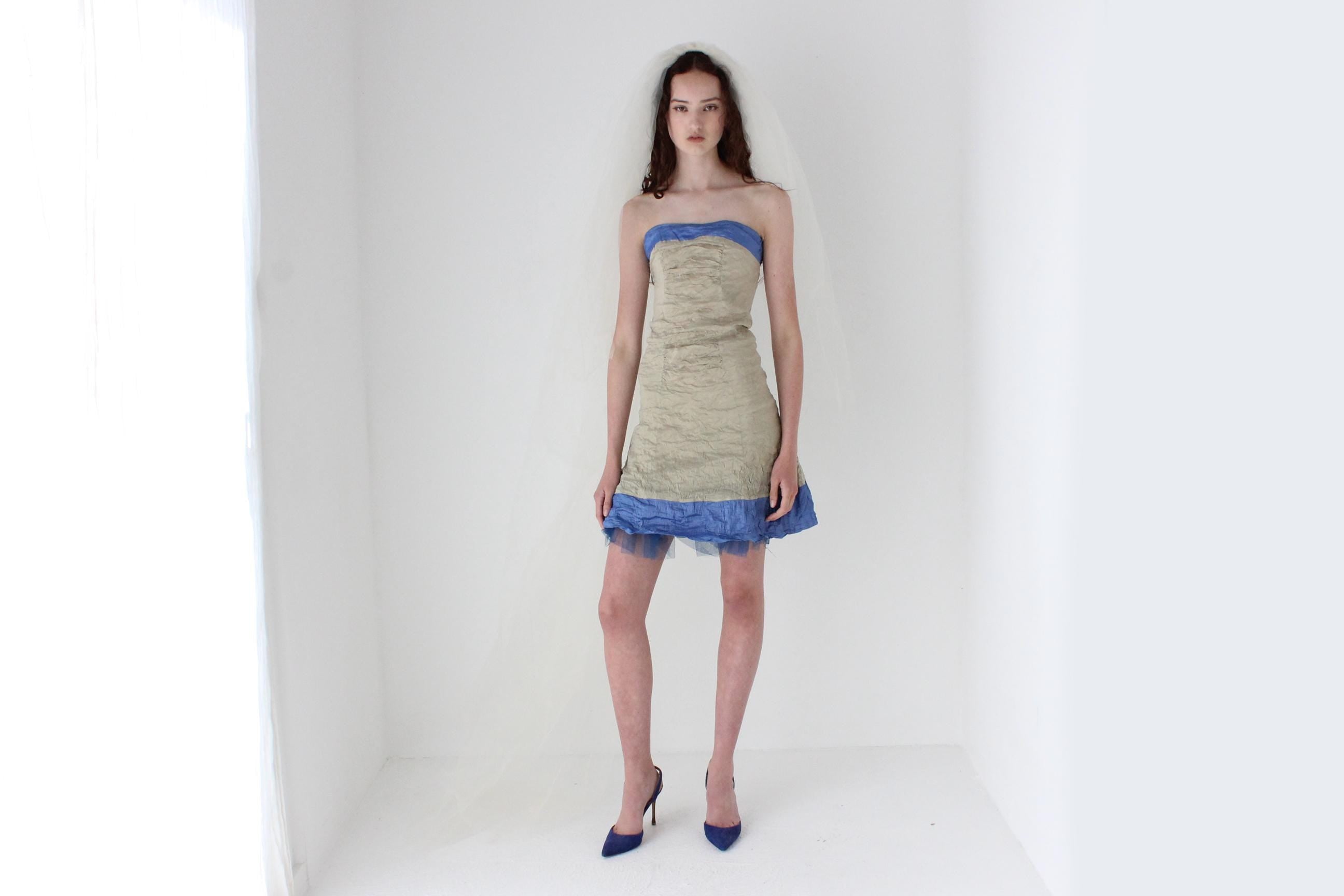 Y2K Nicole Miller Metallic Strapless Mini