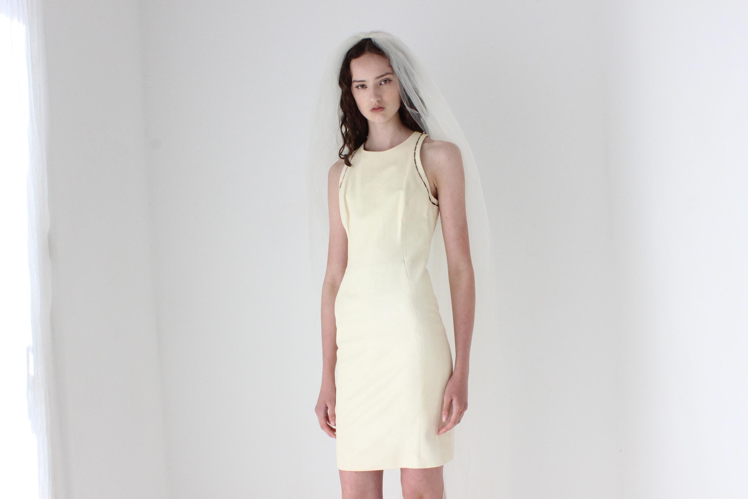 2000s VERSACE Cream Leather High Neck Mini