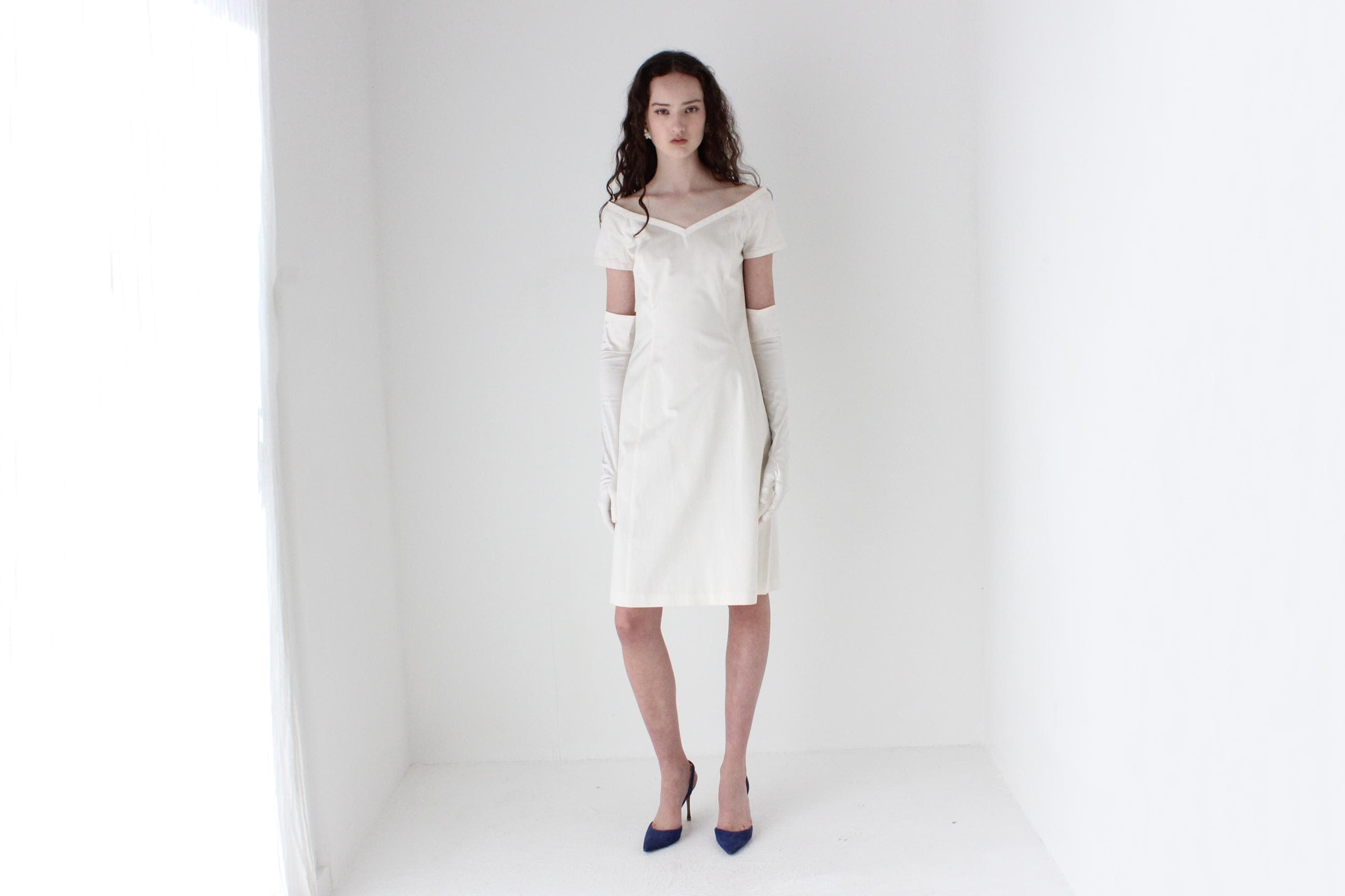 2000s Narcisco Rodriguez Silk Open Neck Short Sleeve Mini