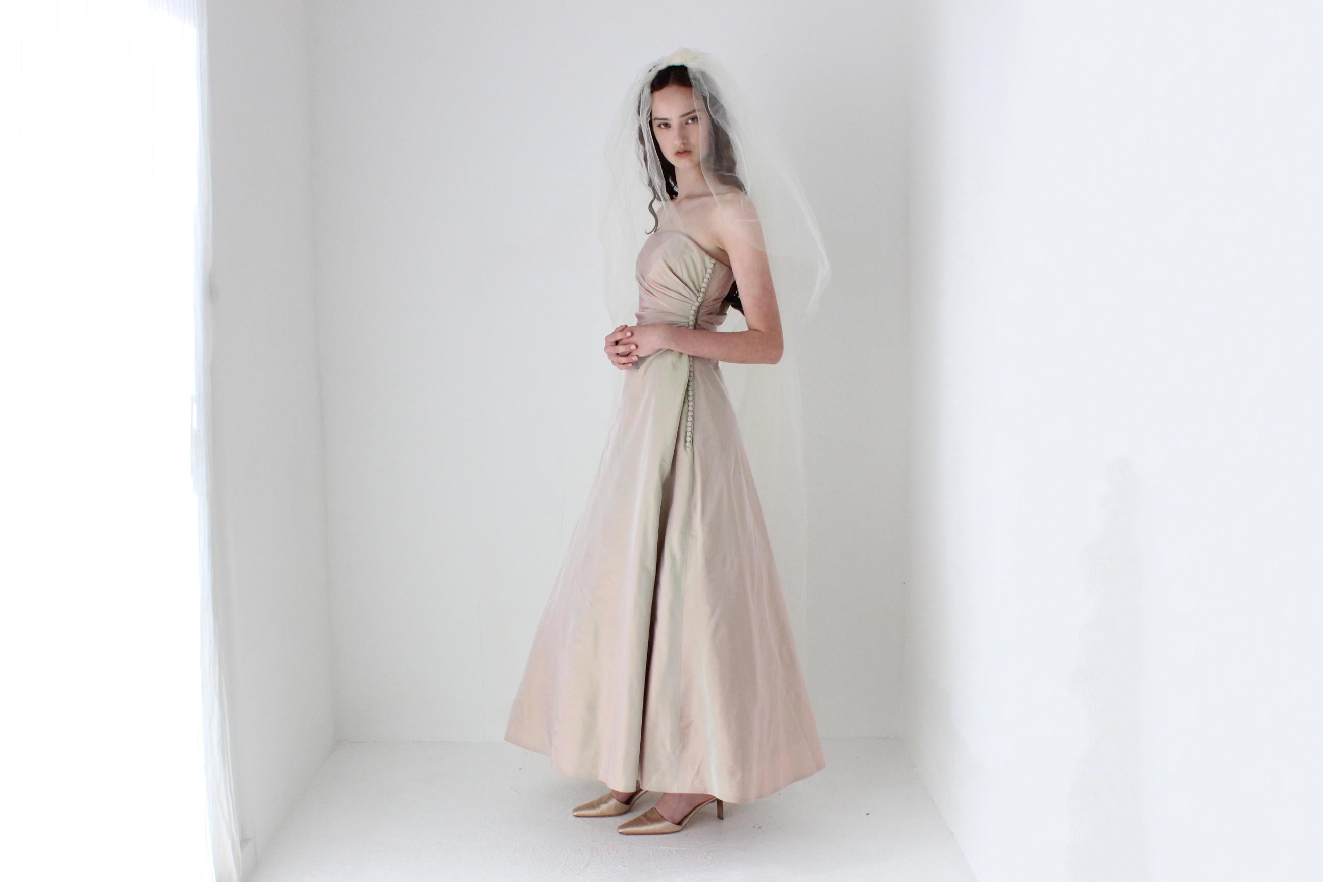 90s Helen Morley Holographic Silk A-Line Gown
