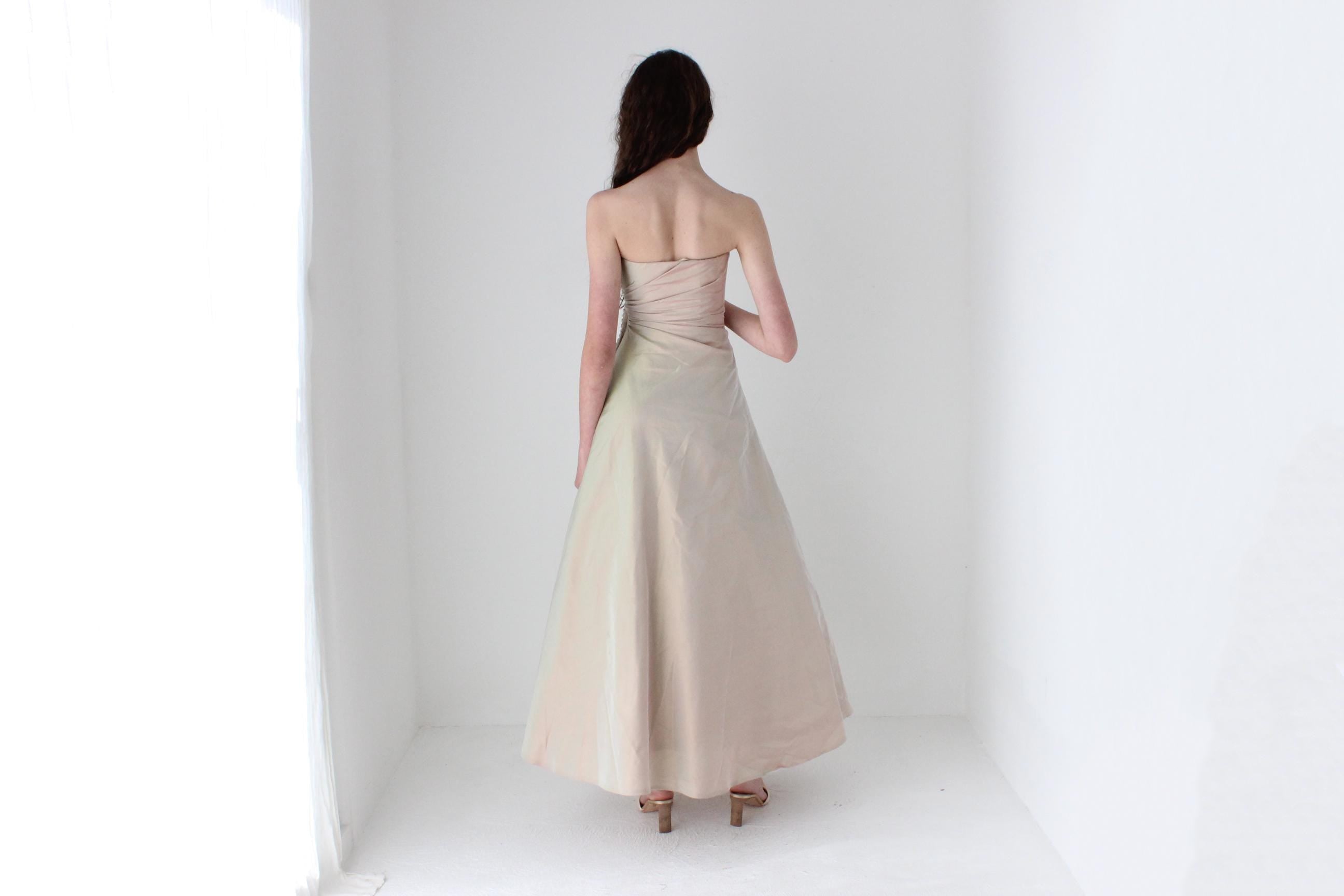 90s Helen Morley Holographic Silk A-Line Gown
