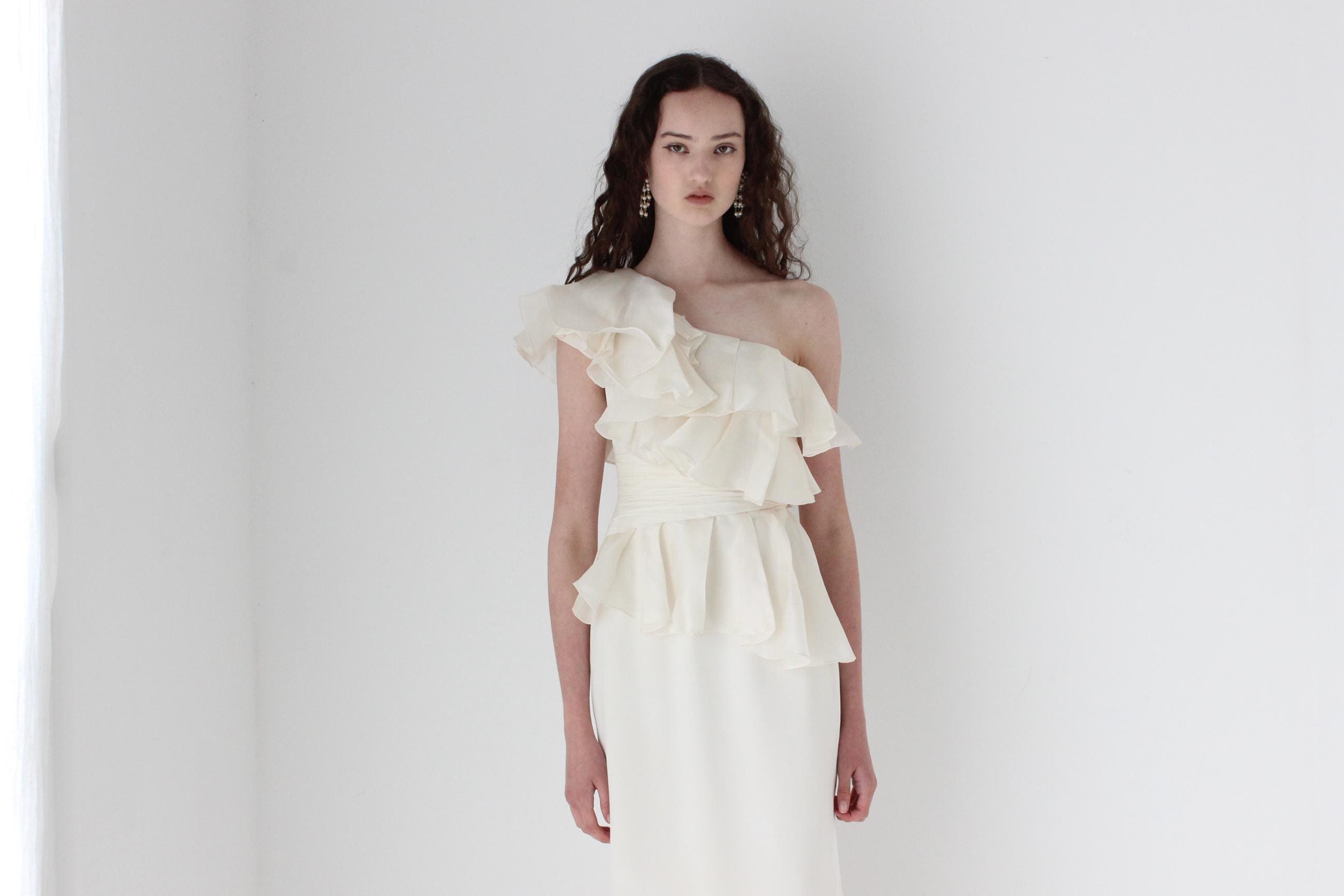 2000s Marchesa Notte Ruffled Silk Organza Column Gown