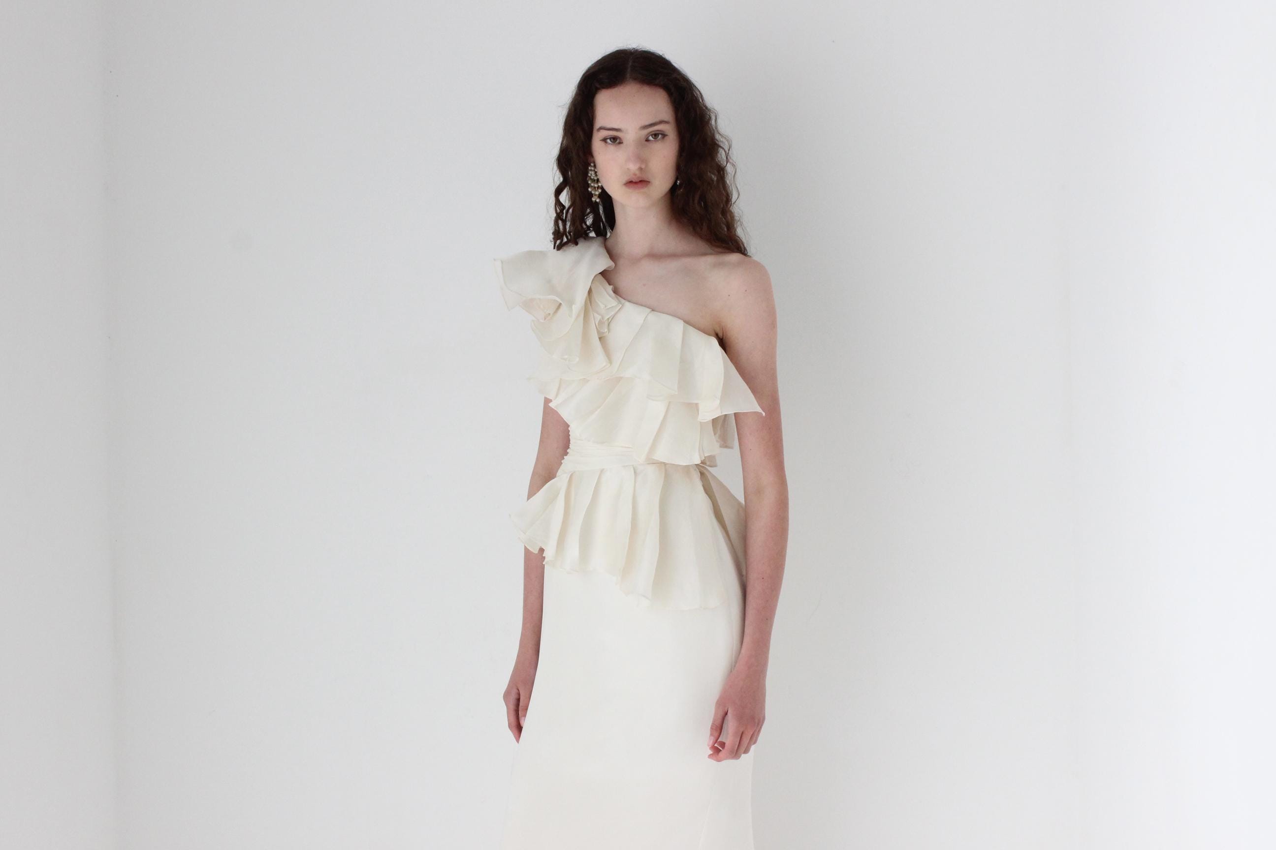 2000s Marchesa Notte Ruffled Silk Organza Column Gown