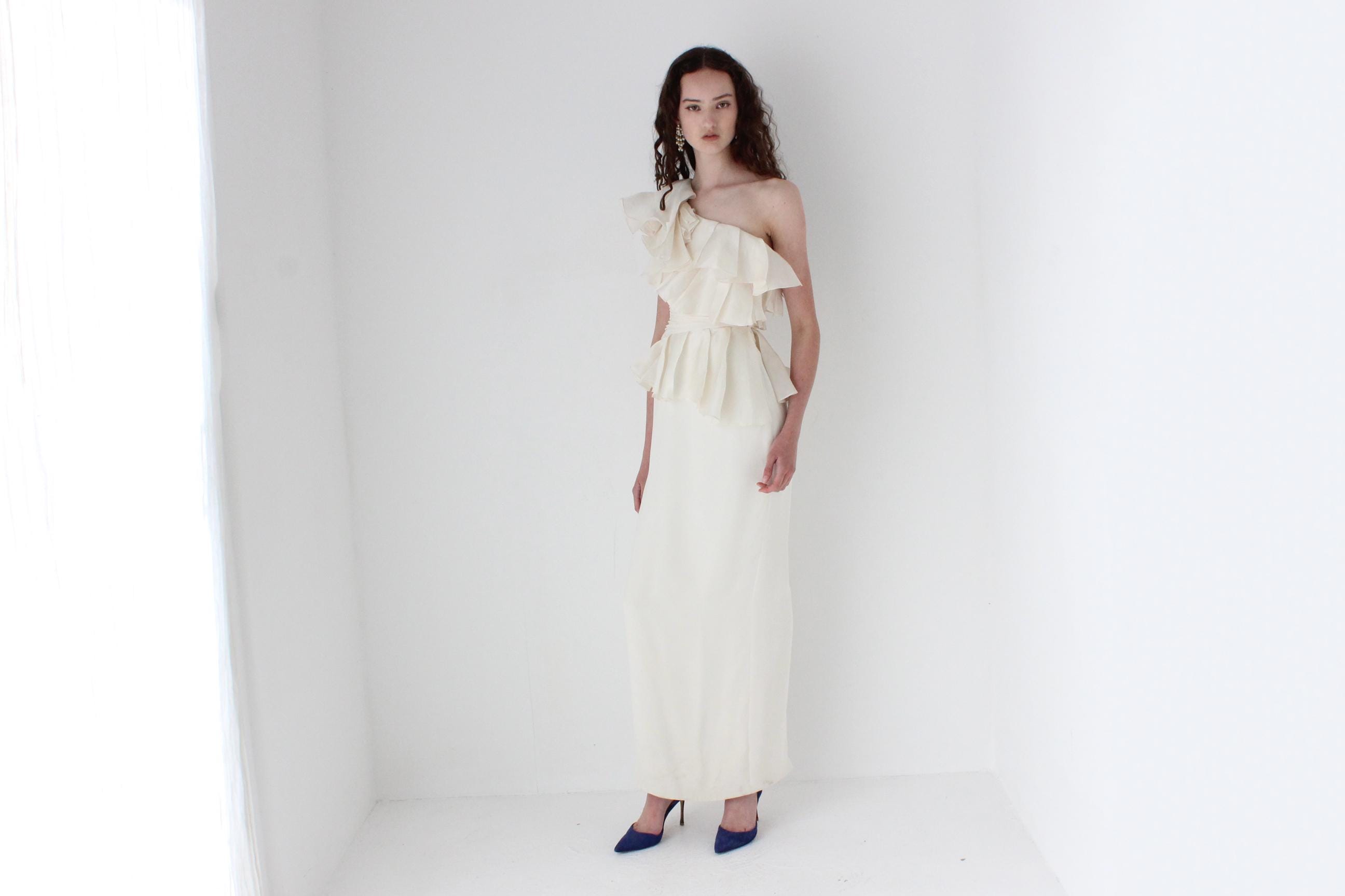 2000s Marchesa Notte Ruffled Silk Organza Column Gown