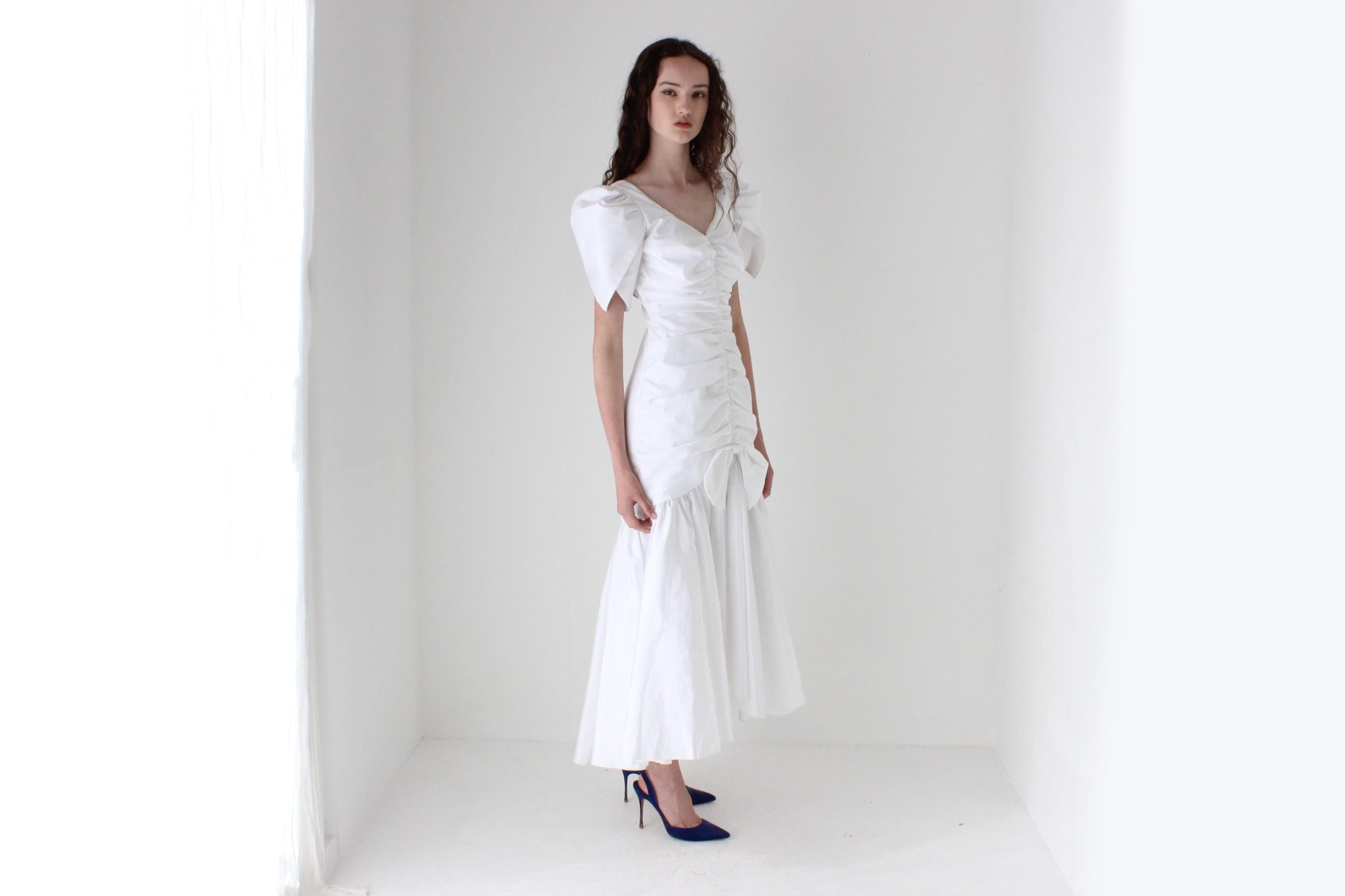 80s Puff Taffeta Drop Waist Dress