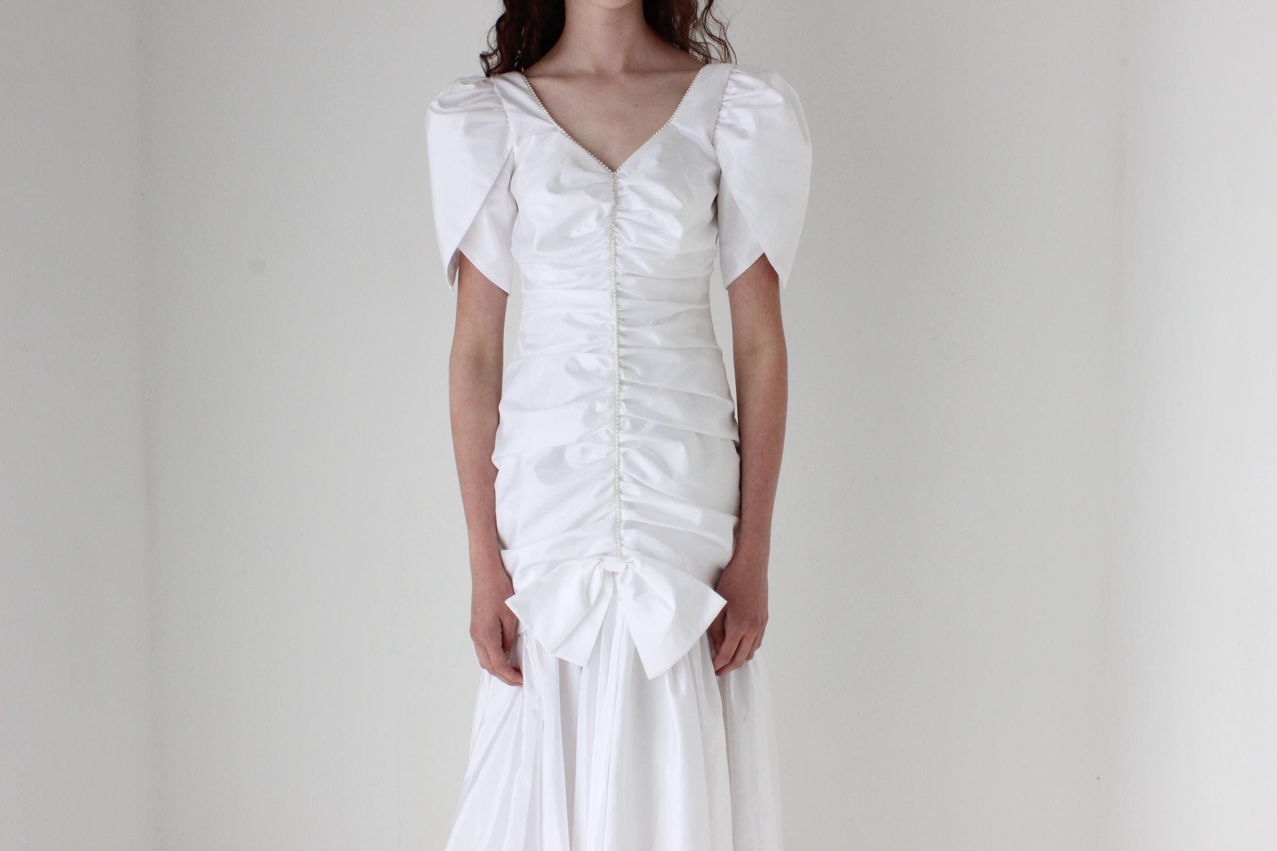 80s Puff Taffeta Drop Waist Dress