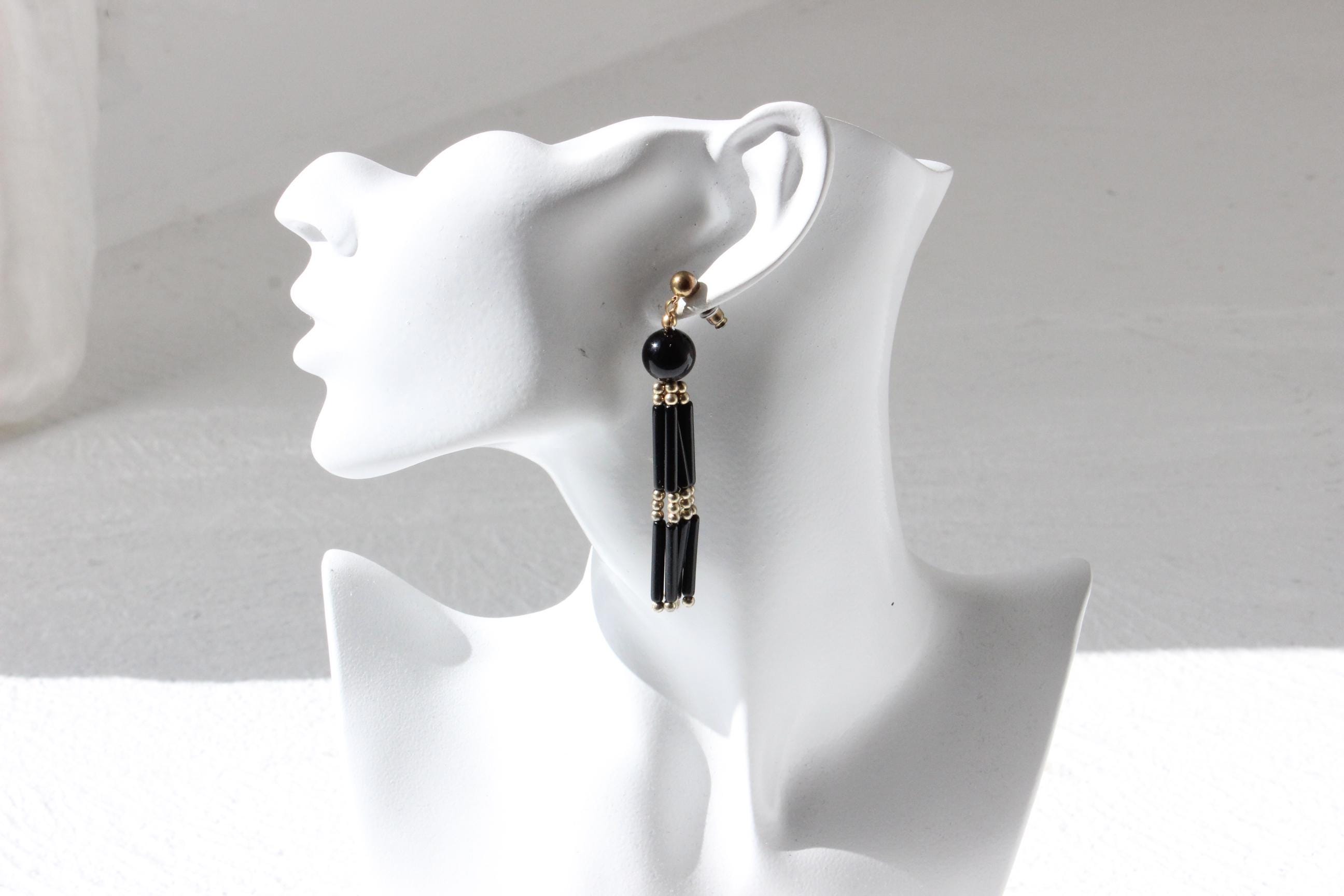 80s Art Deco Beaded Tassel Earrings