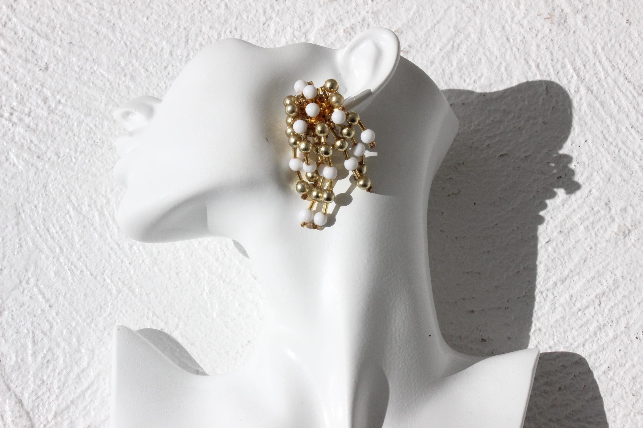 80s Dangling Ivory & Gold Chandelier Clip Ons
