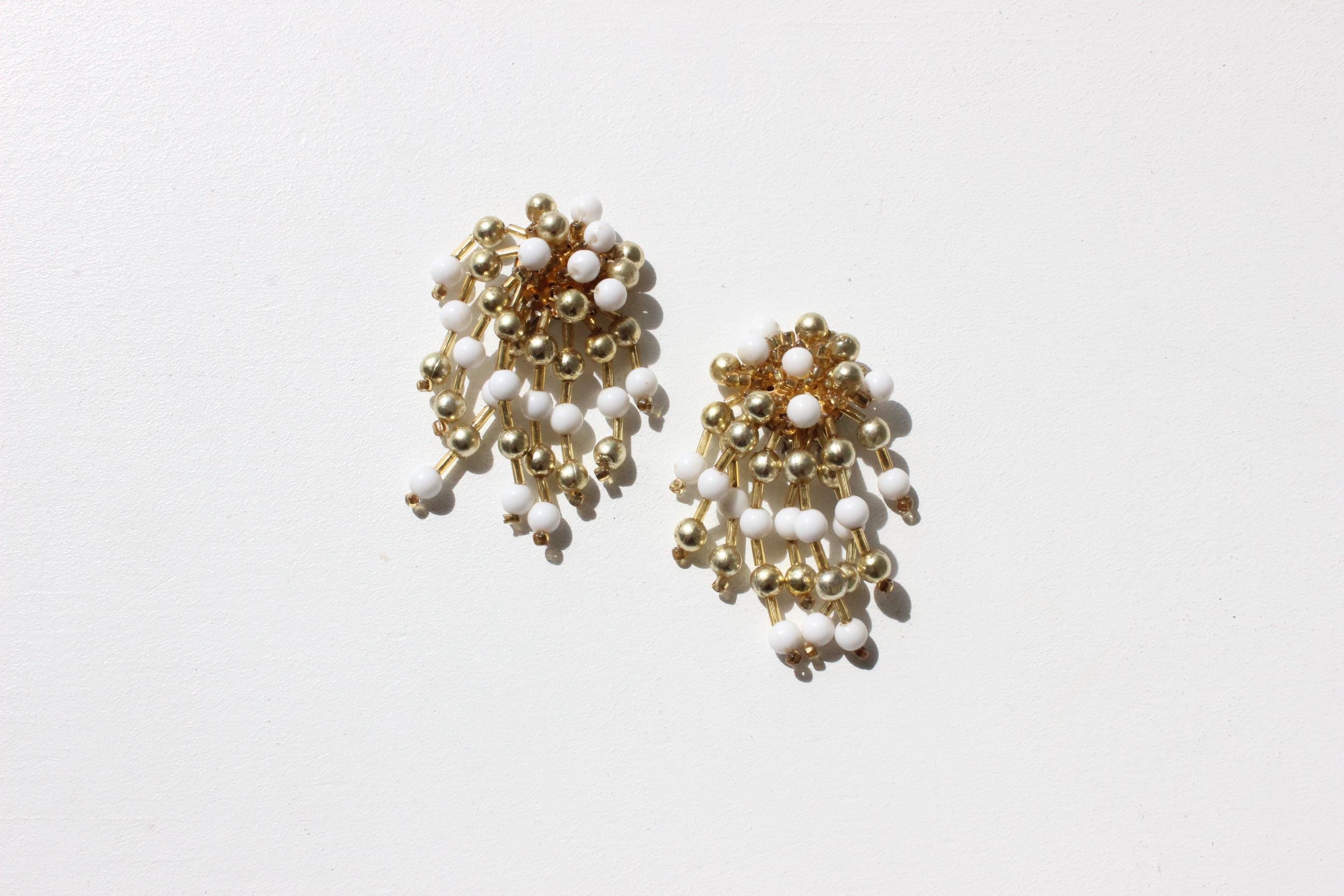 80s Dangling Ivory & Gold Chandelier Clip Ons