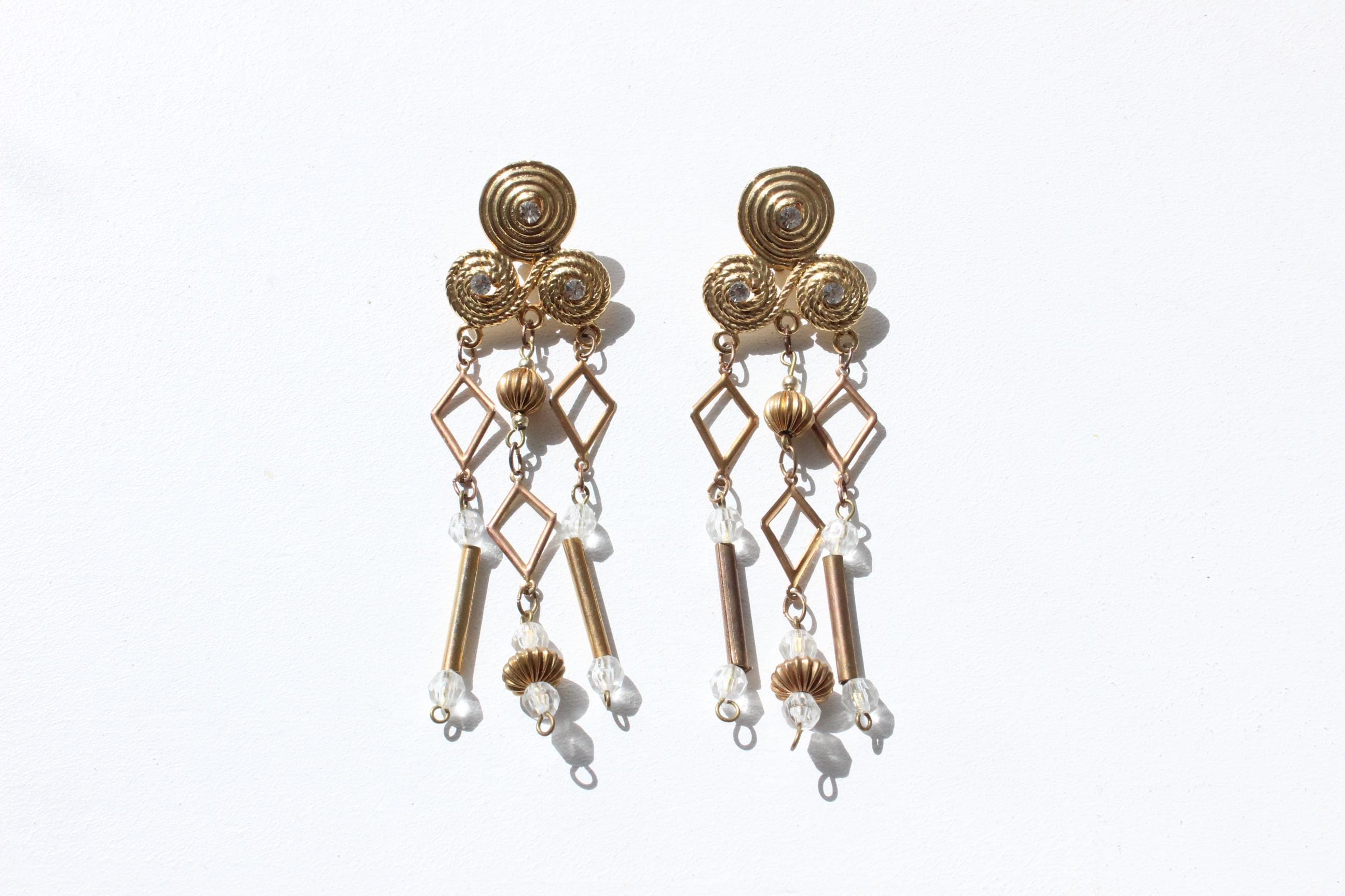 80s Glam Baroque Oversized Dangling Clip Ons