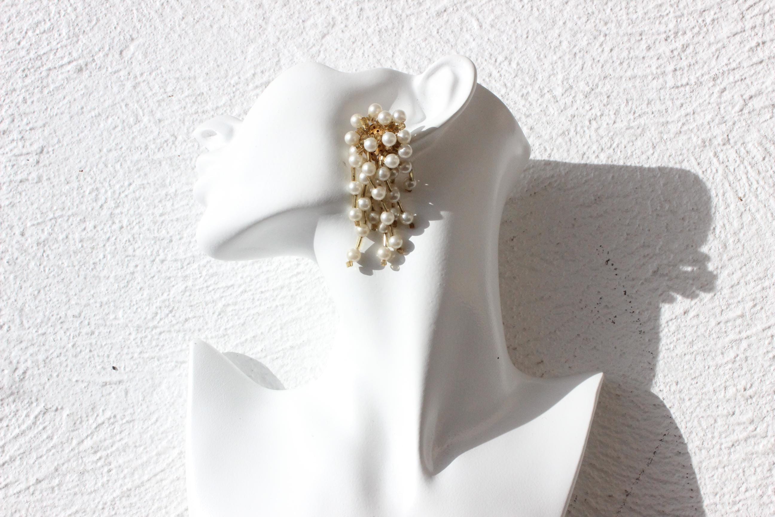 80s Pearl & Gold Chandelier Clip Ons