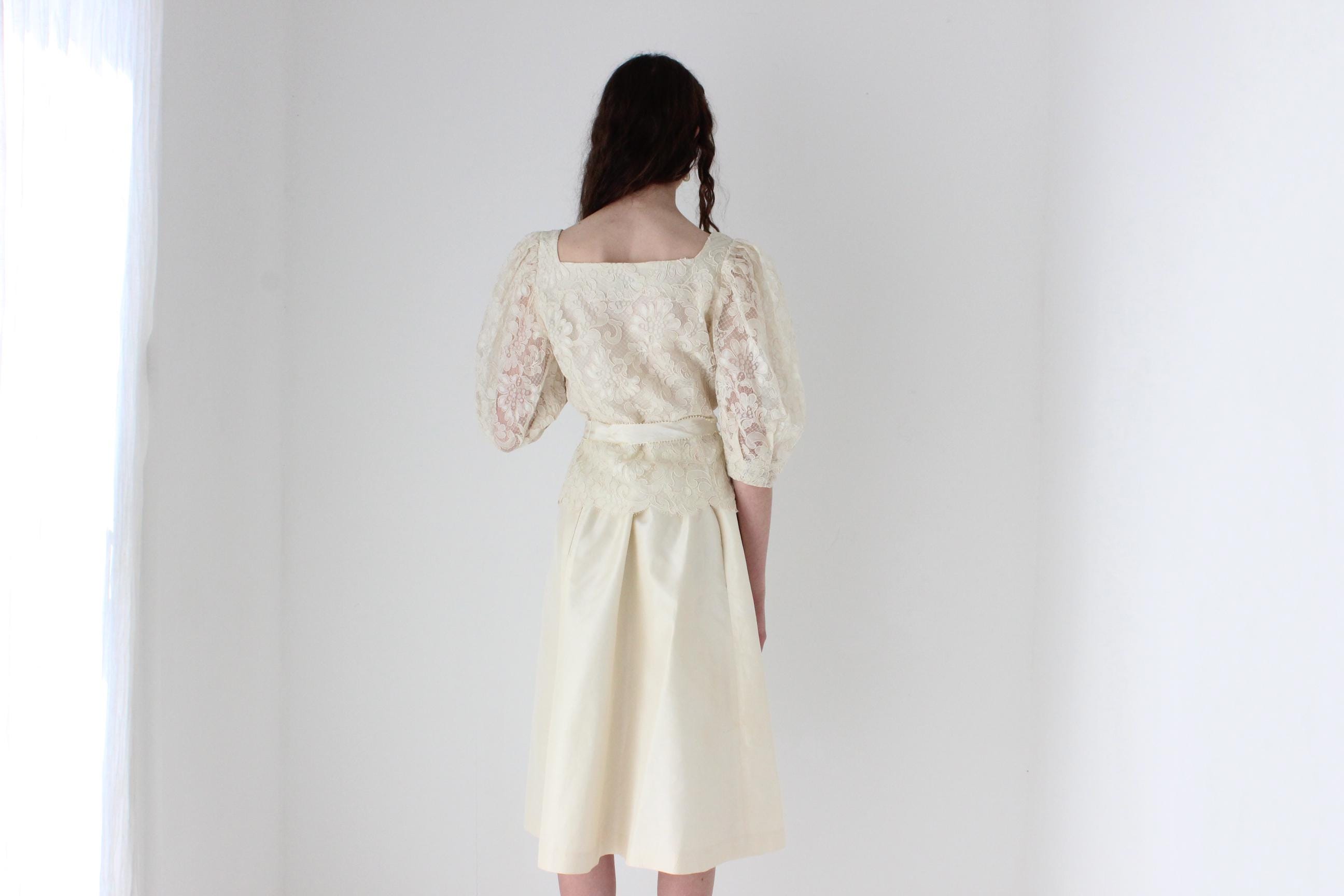 80s Lace & Silk Taffeta Two Piece Set by Lillie Rubin