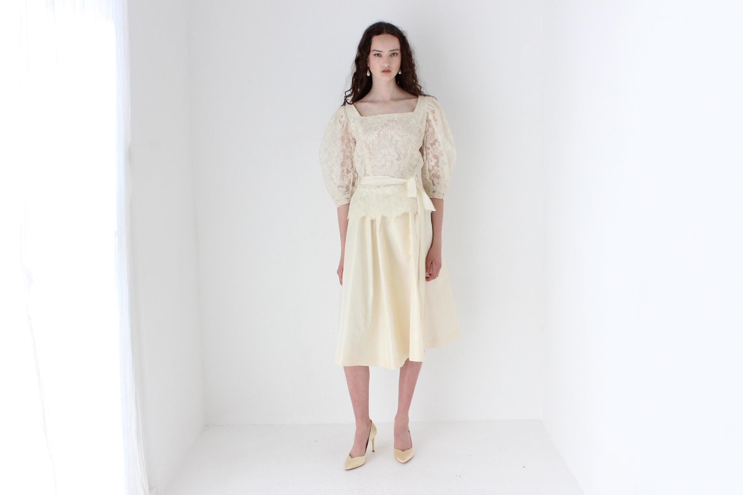 80s Lace & Silk Taffeta Two Piece Set by Lillie Rubin