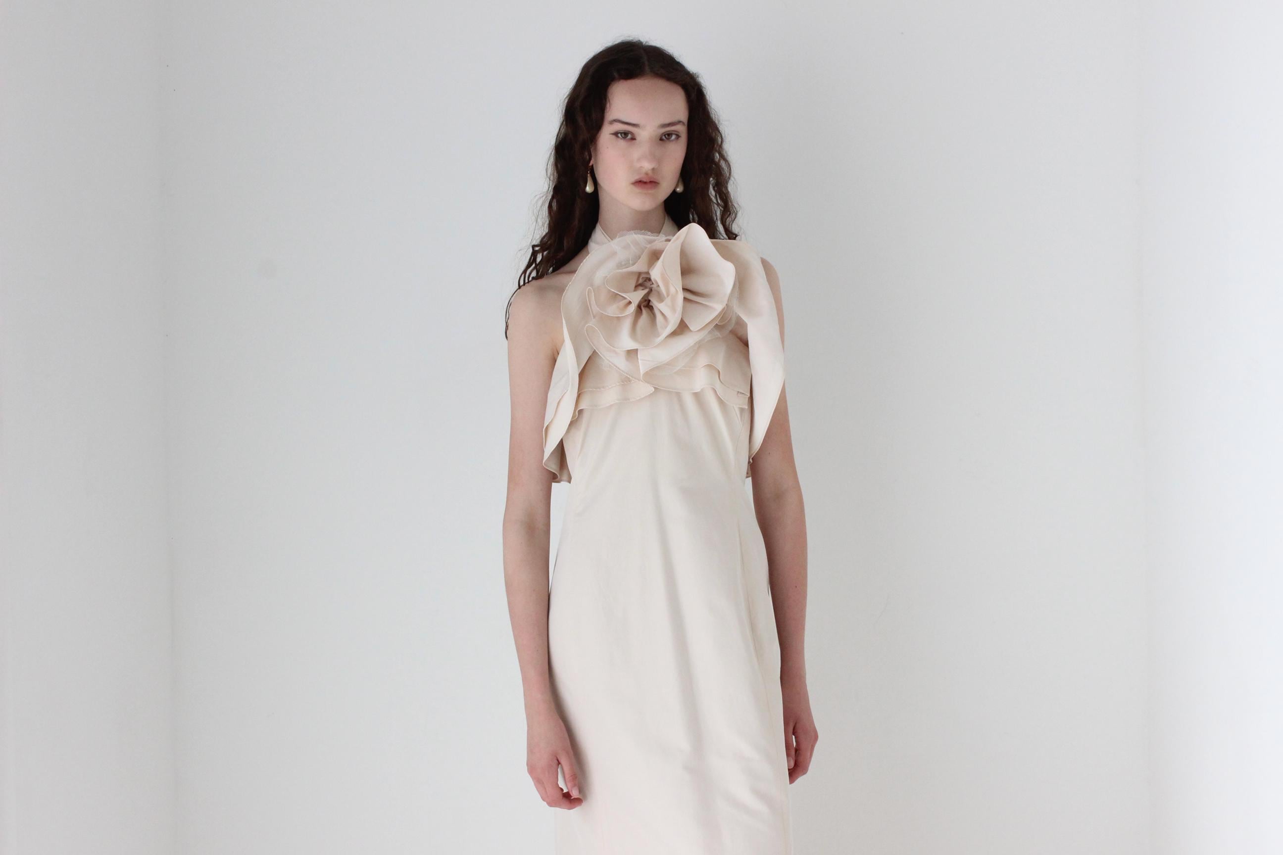 2000s Carla Zampatti Blush Pink Trumpet Hem Gown w/ Big Flower