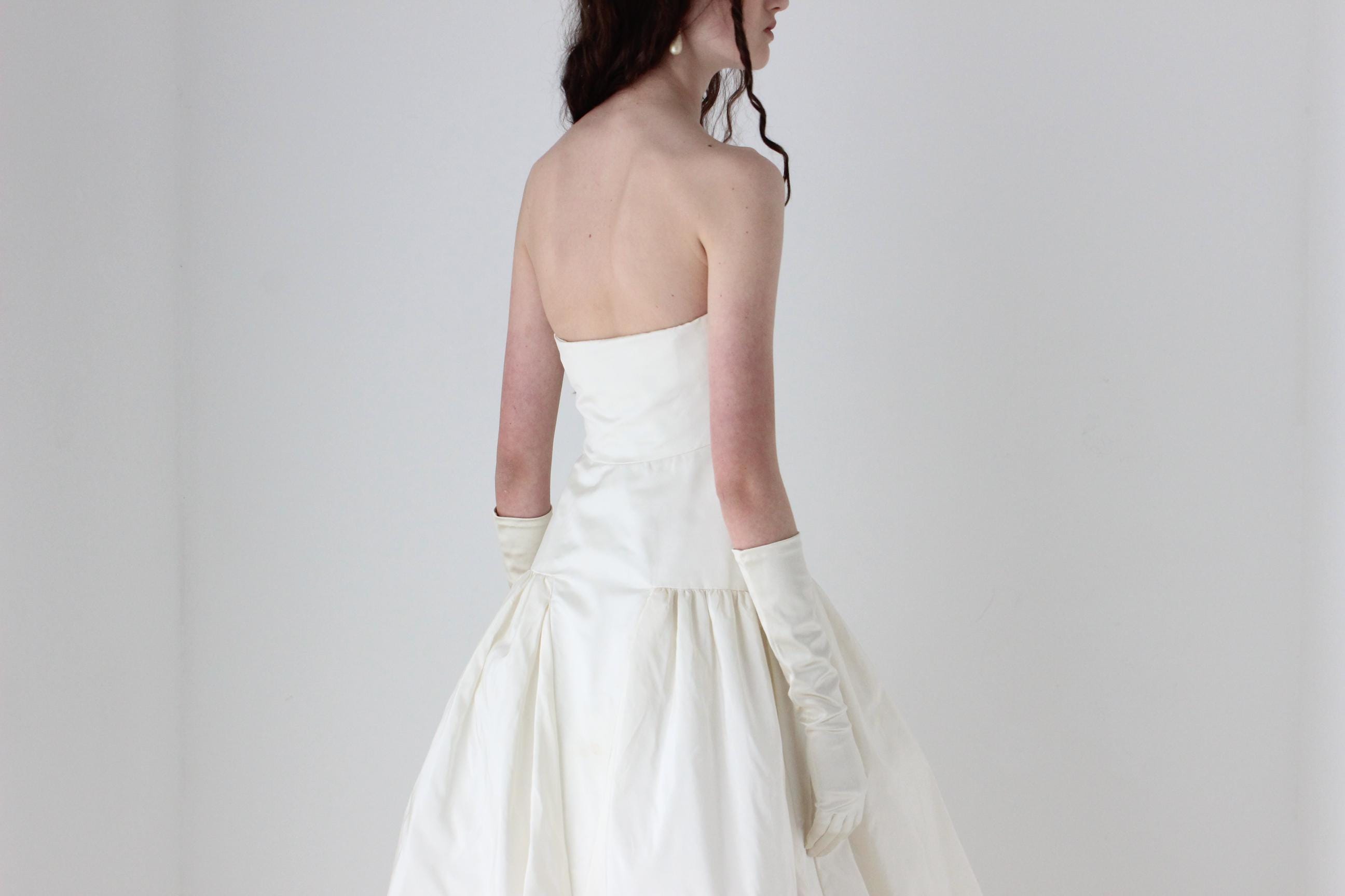 1980s Arnold Scaasi Silk Taffeta Drop Waist Tea Length Puff Gown