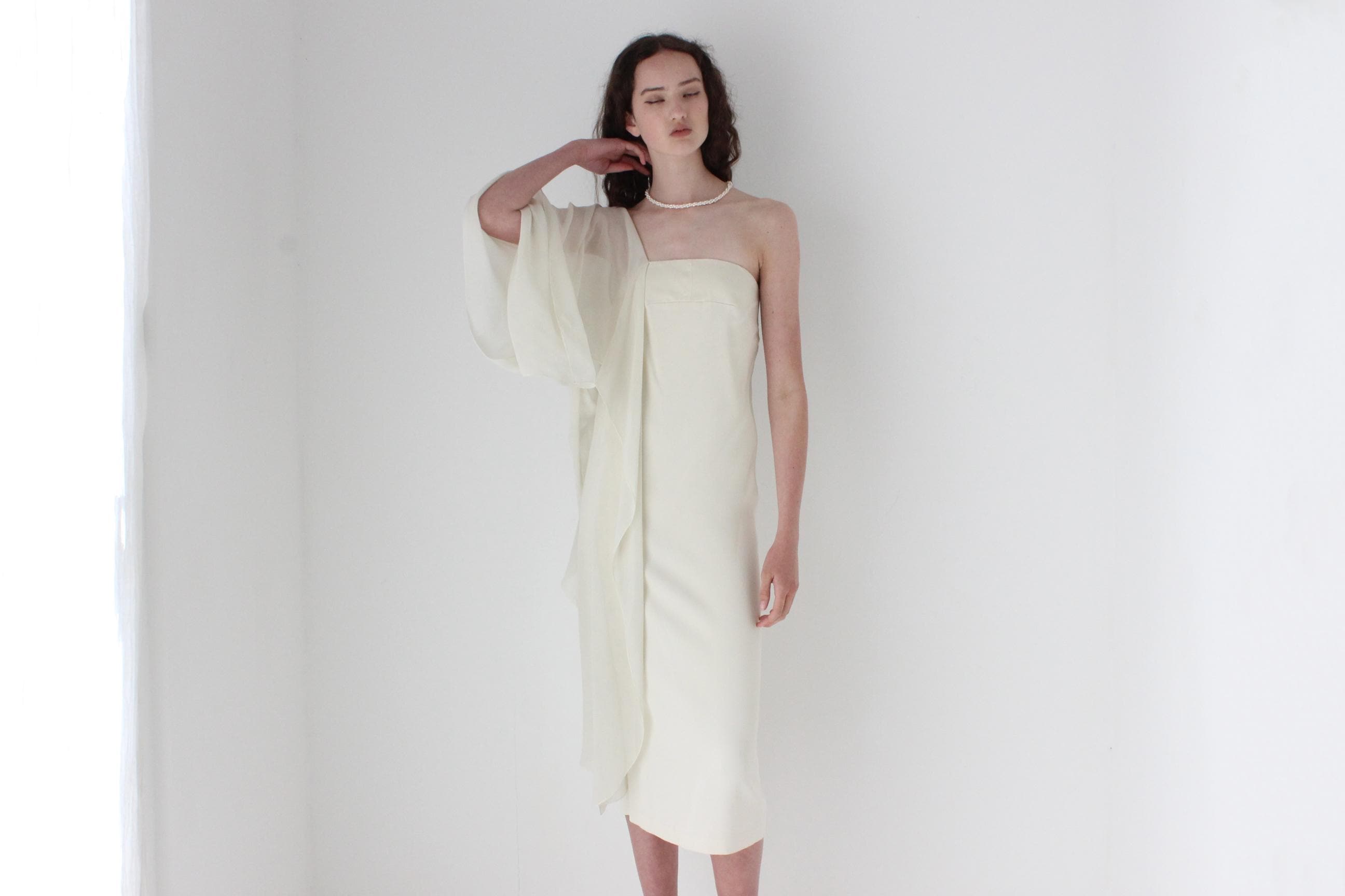 2000s Asymmetric One Shoulder Sheath Dress