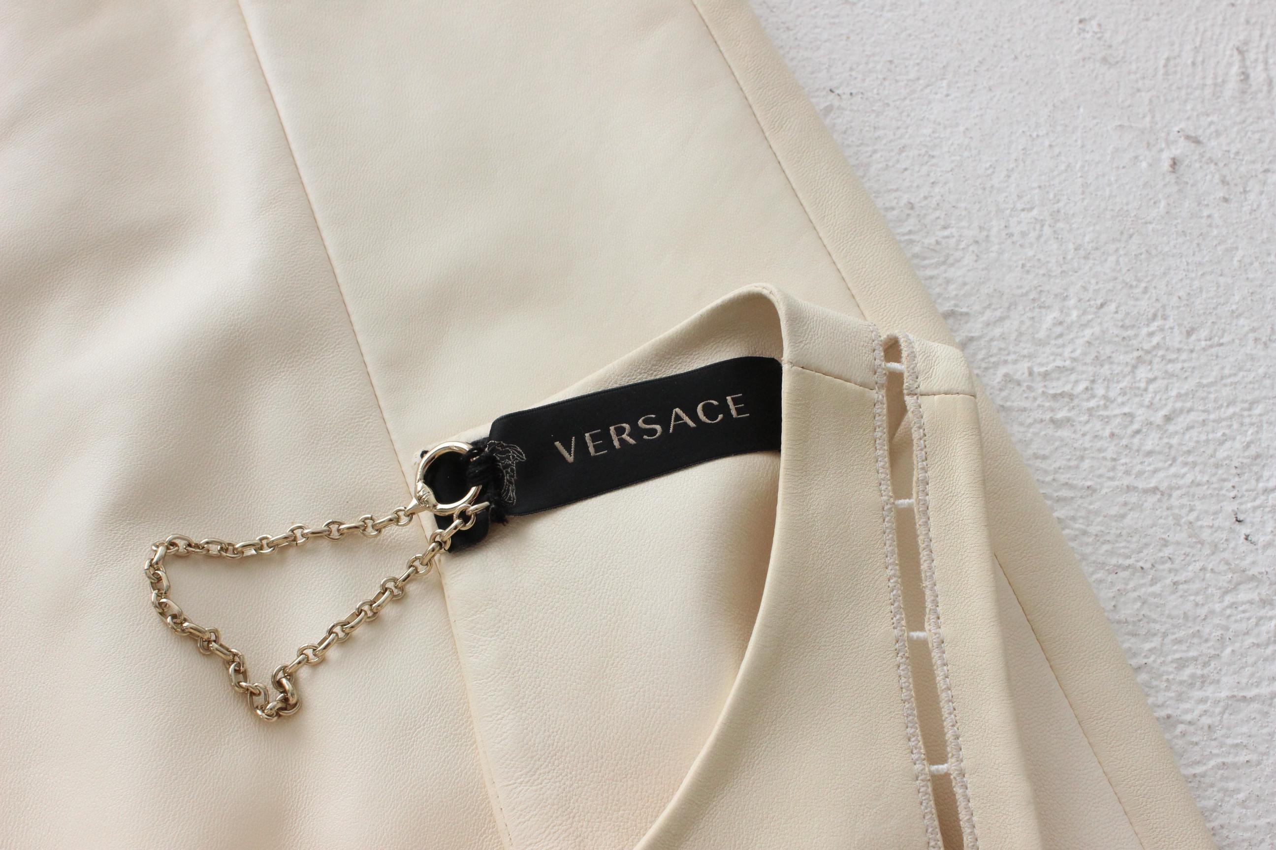 2000s VERSACE Cream Leather High Neck Mini