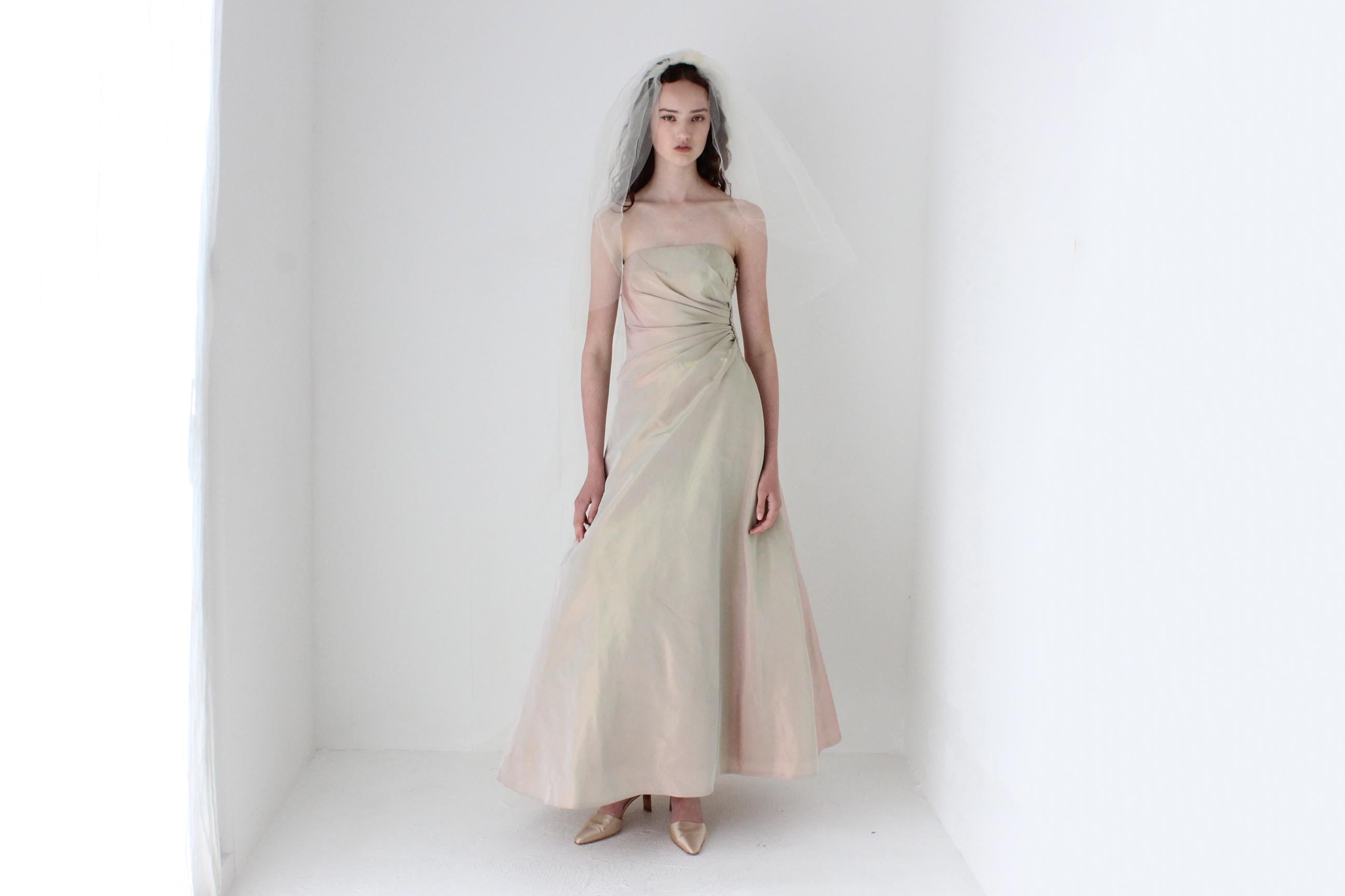 90s Helen Morley Holographic Silk A-Line Gown