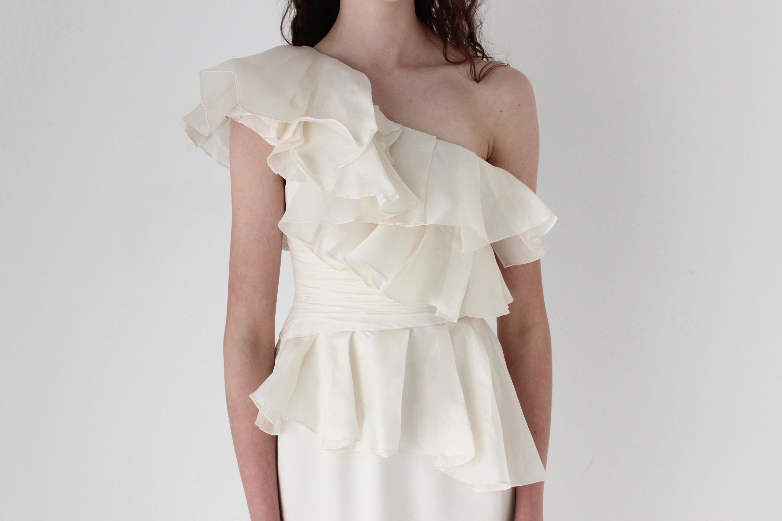 2000s Marchesa Notte Ruffled Silk Organza Column Gown